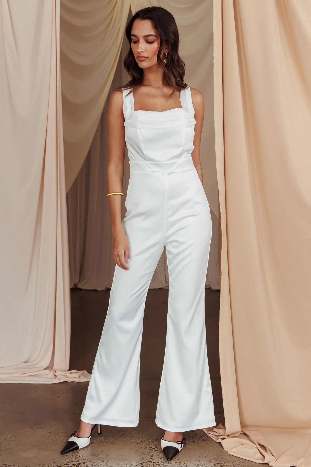 Tarlena Chiffon Neckline Jumpsuit Off-White