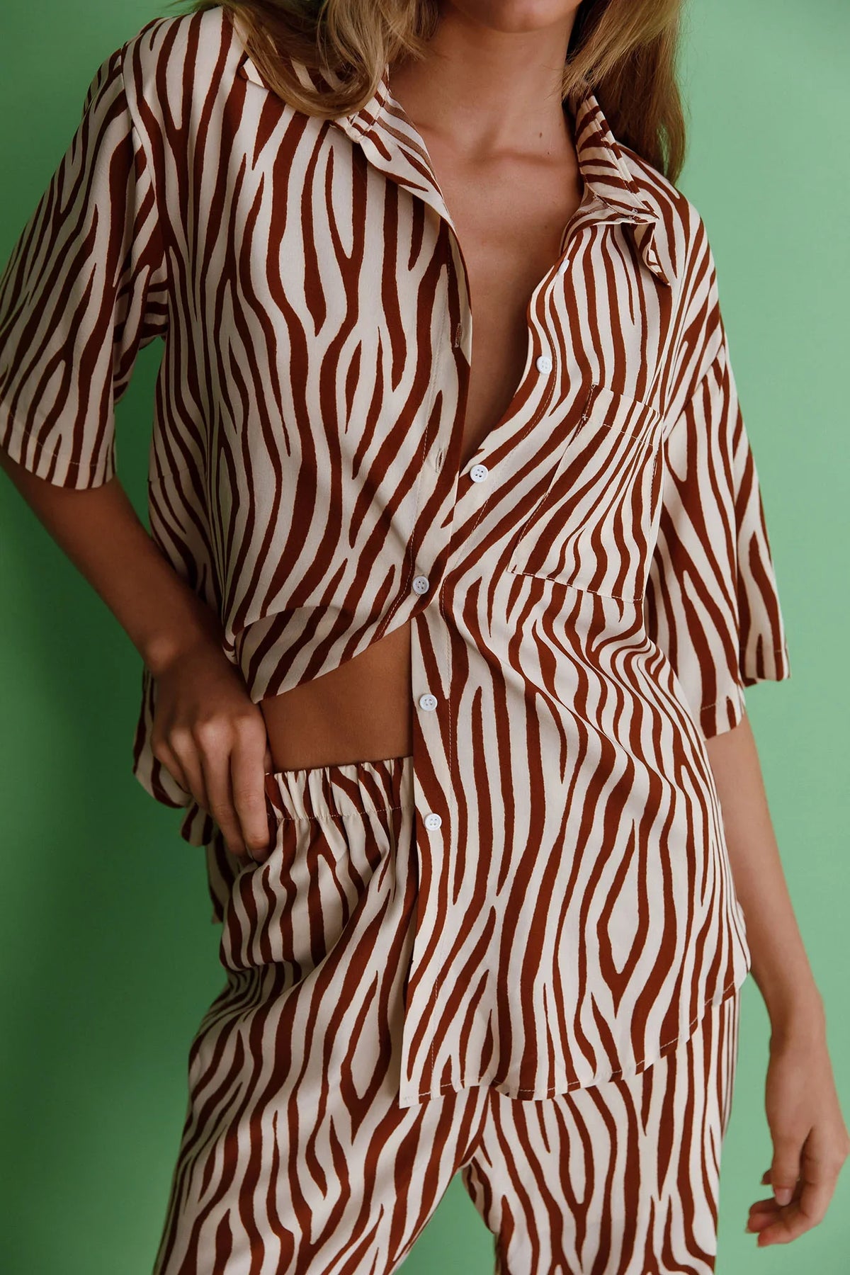 Just A Hunch Button Shirt Zebra Brown