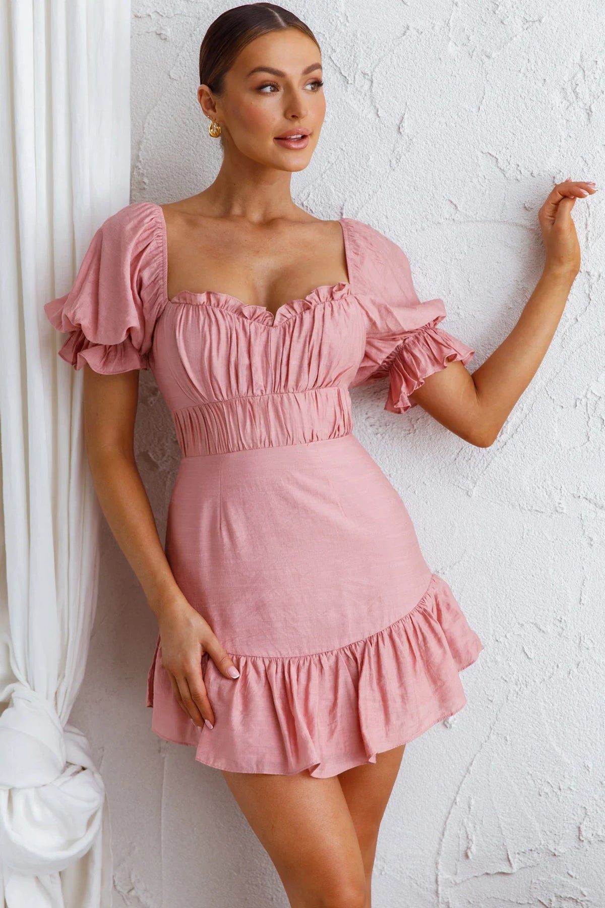 Light Catcher Sweetheart Neckline Frill Dress Blush
