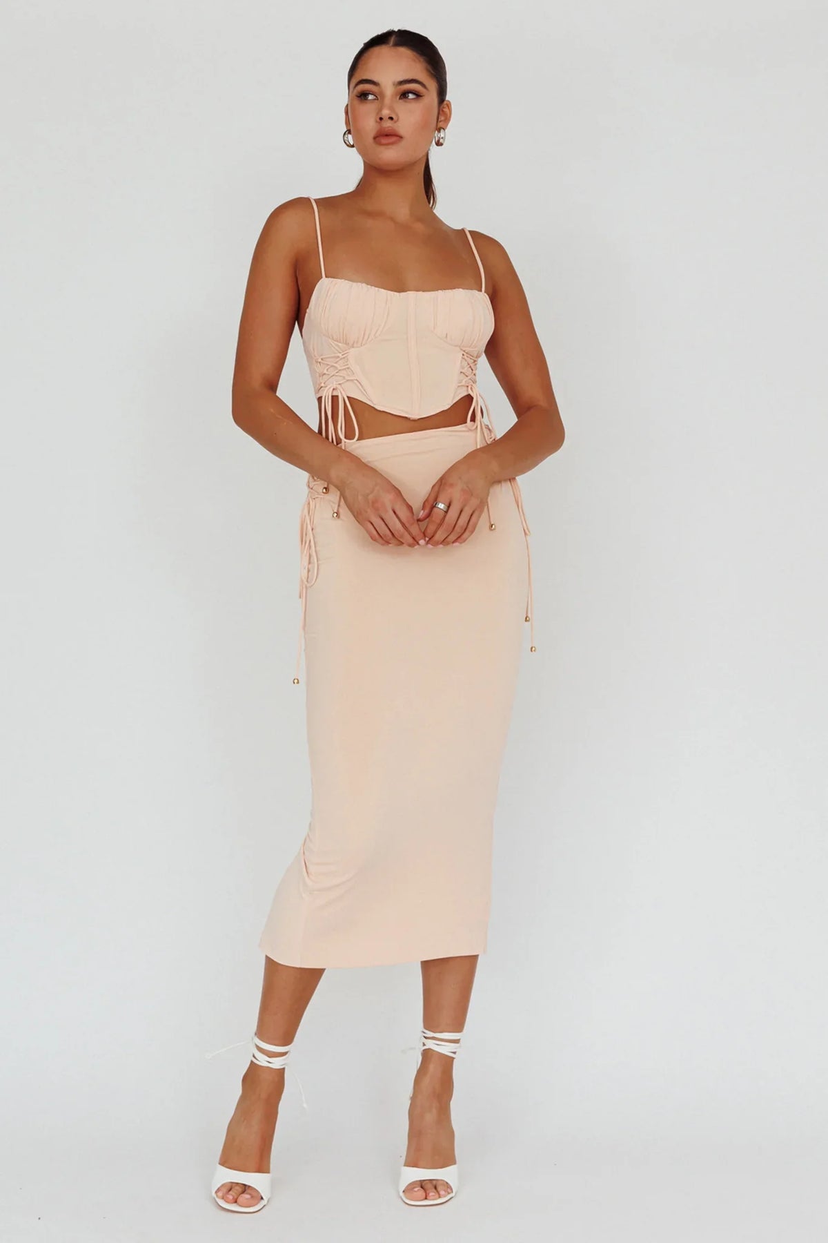 Graziella Lace Up Midi Skirt Egg Shell