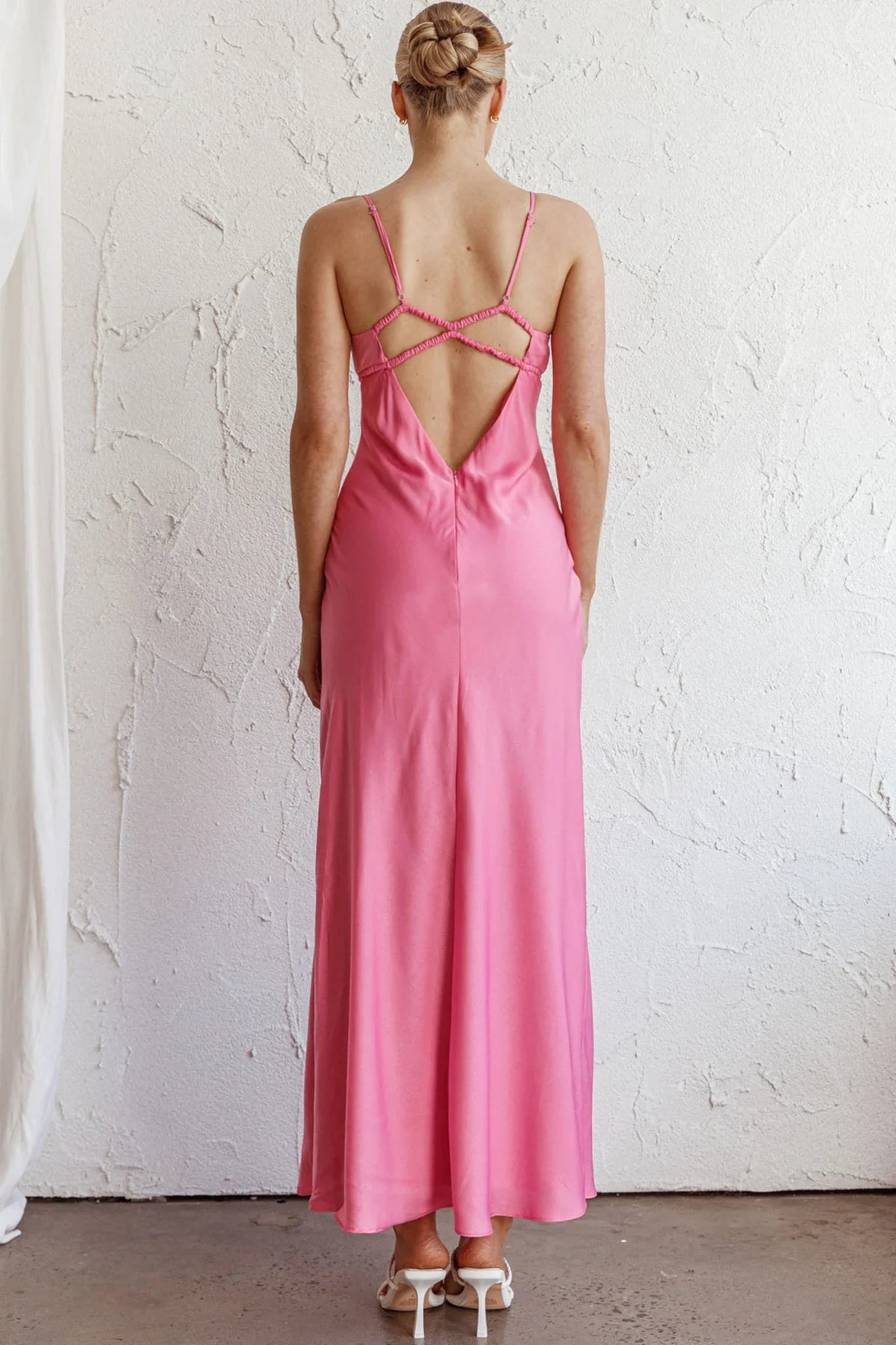 From Above V-Back Midi Dress Hot Pink