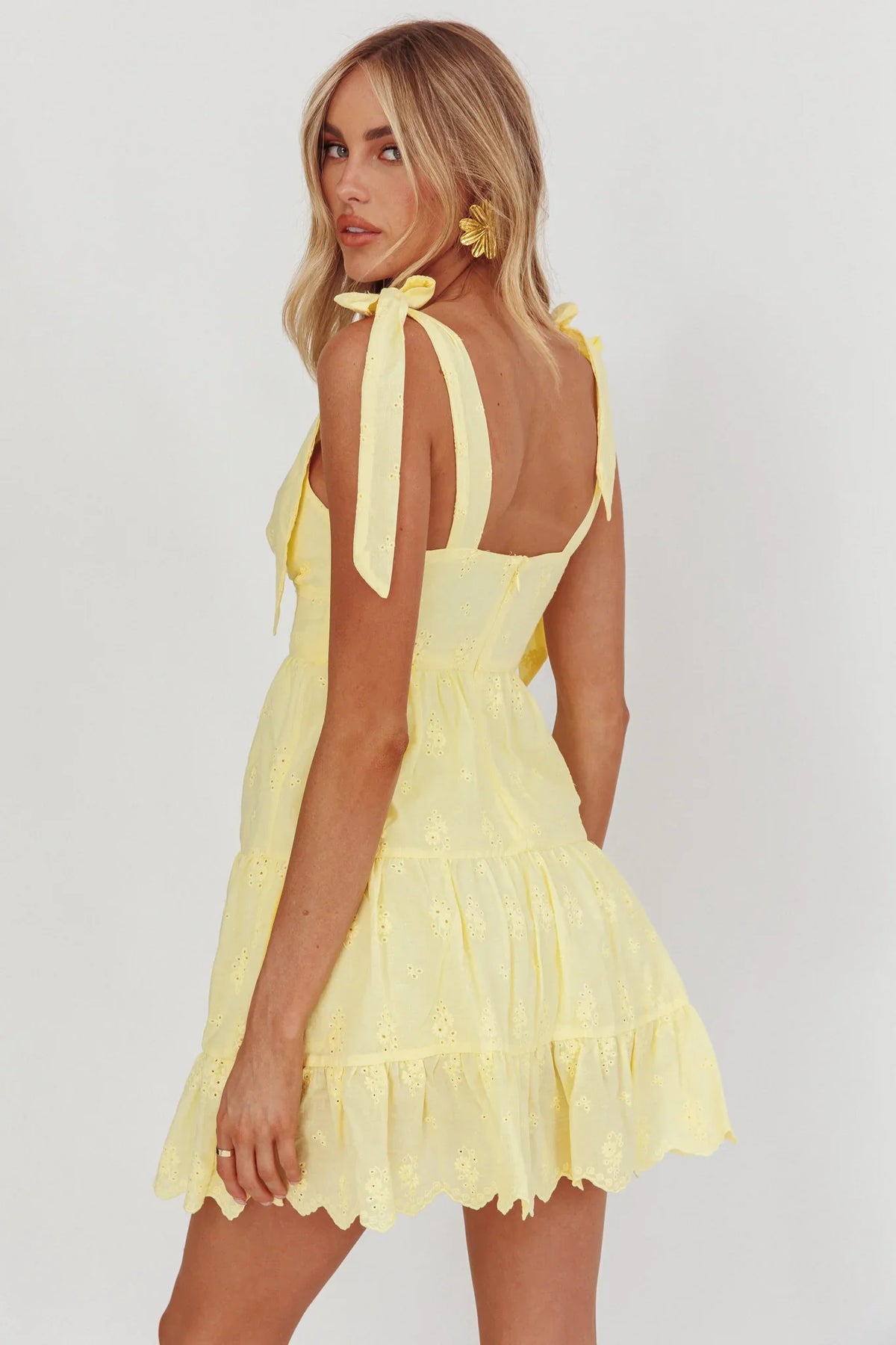 Ardent Tied Shoulder Mini Dress Lemon
