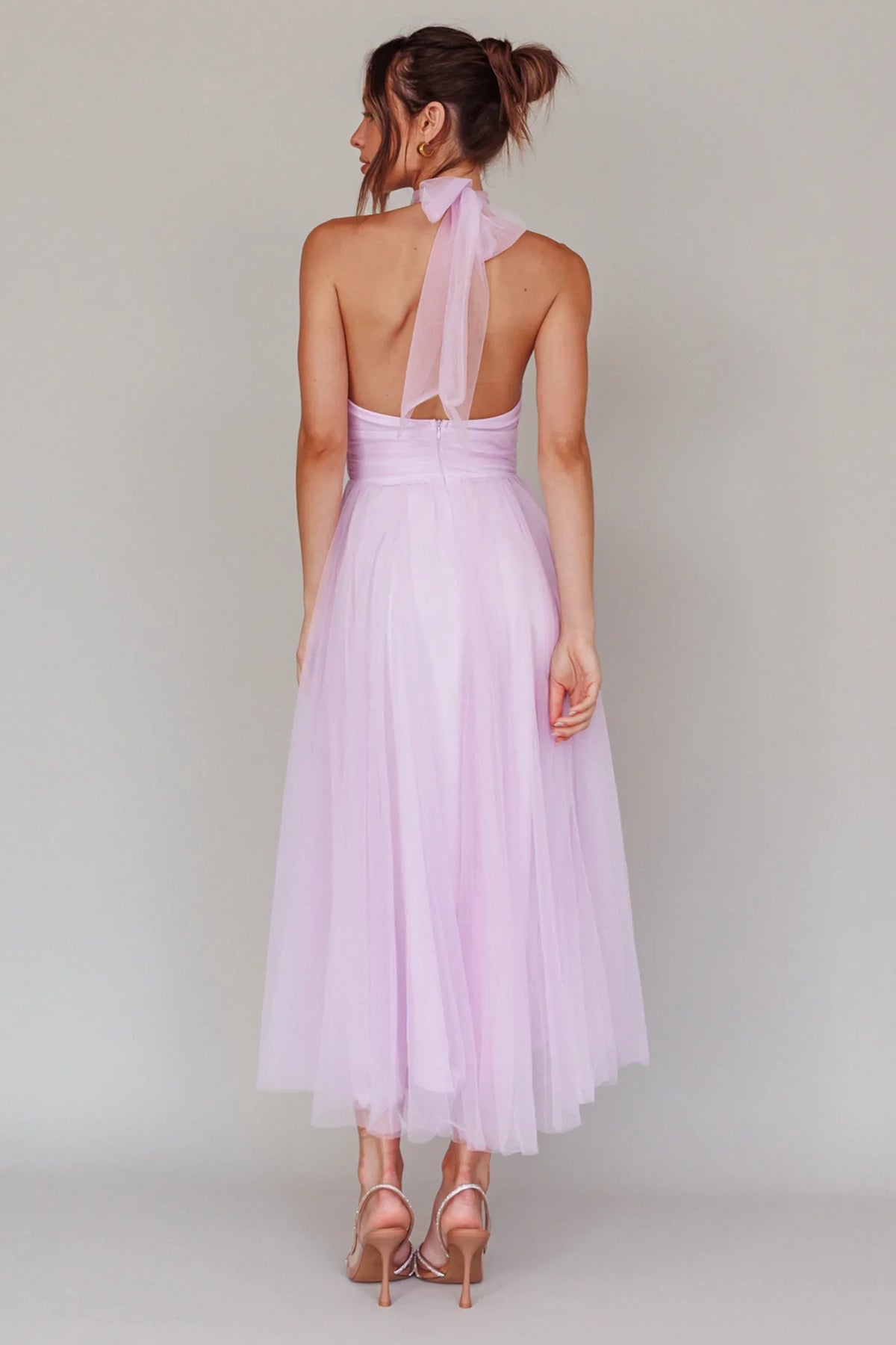 Andria Halterneck Tulle Midi Dress Light Lilac