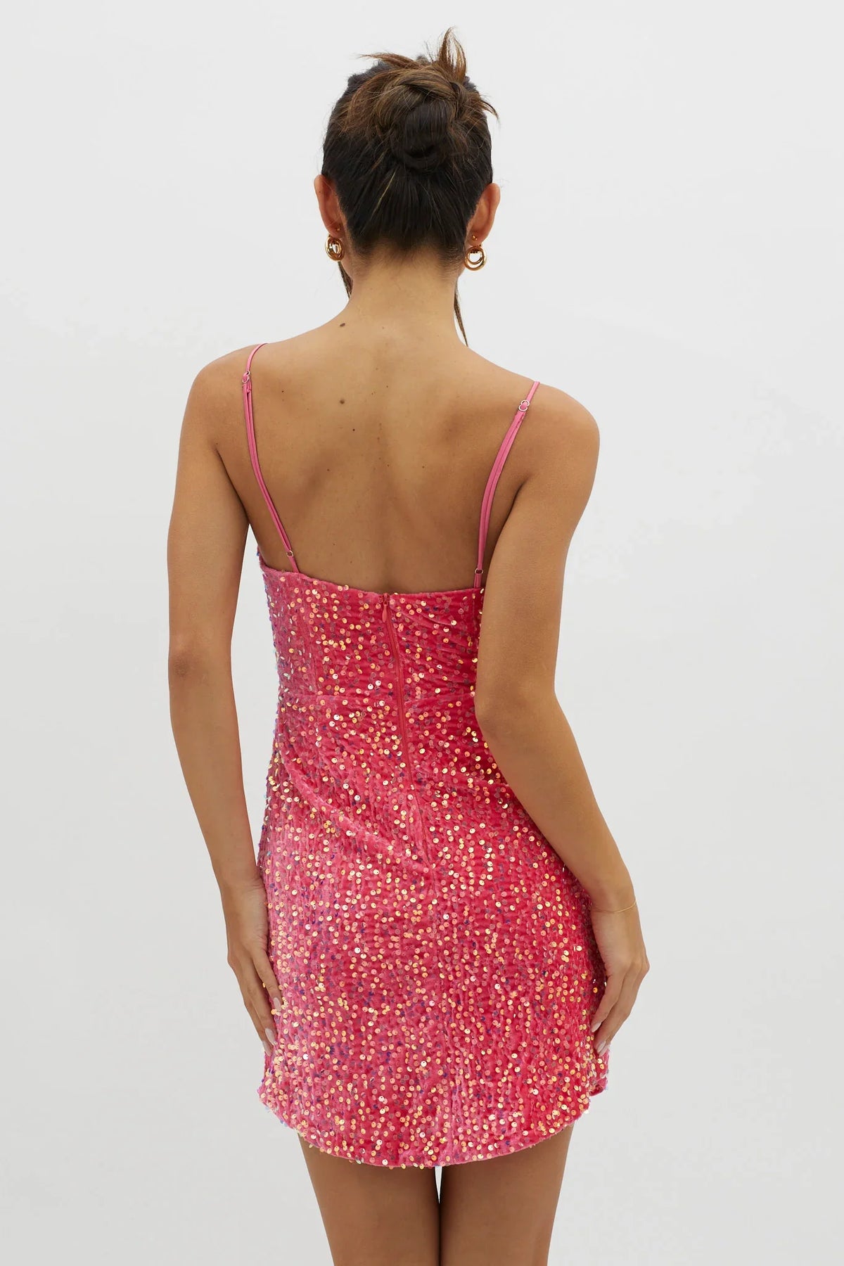 Atlanta Square Neckline Sequin Dress Pink