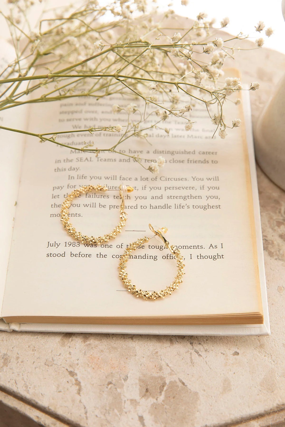 Saturn Textured Hoop Earrings Gold
