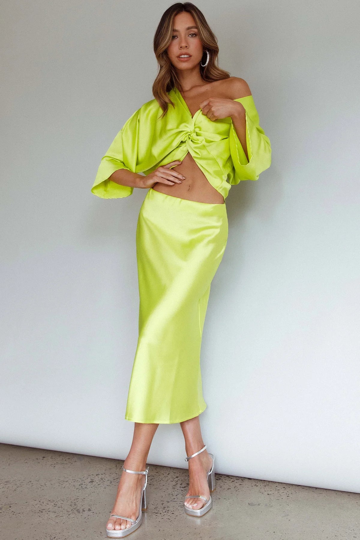 Lolah Satin Midi Skirt Citron