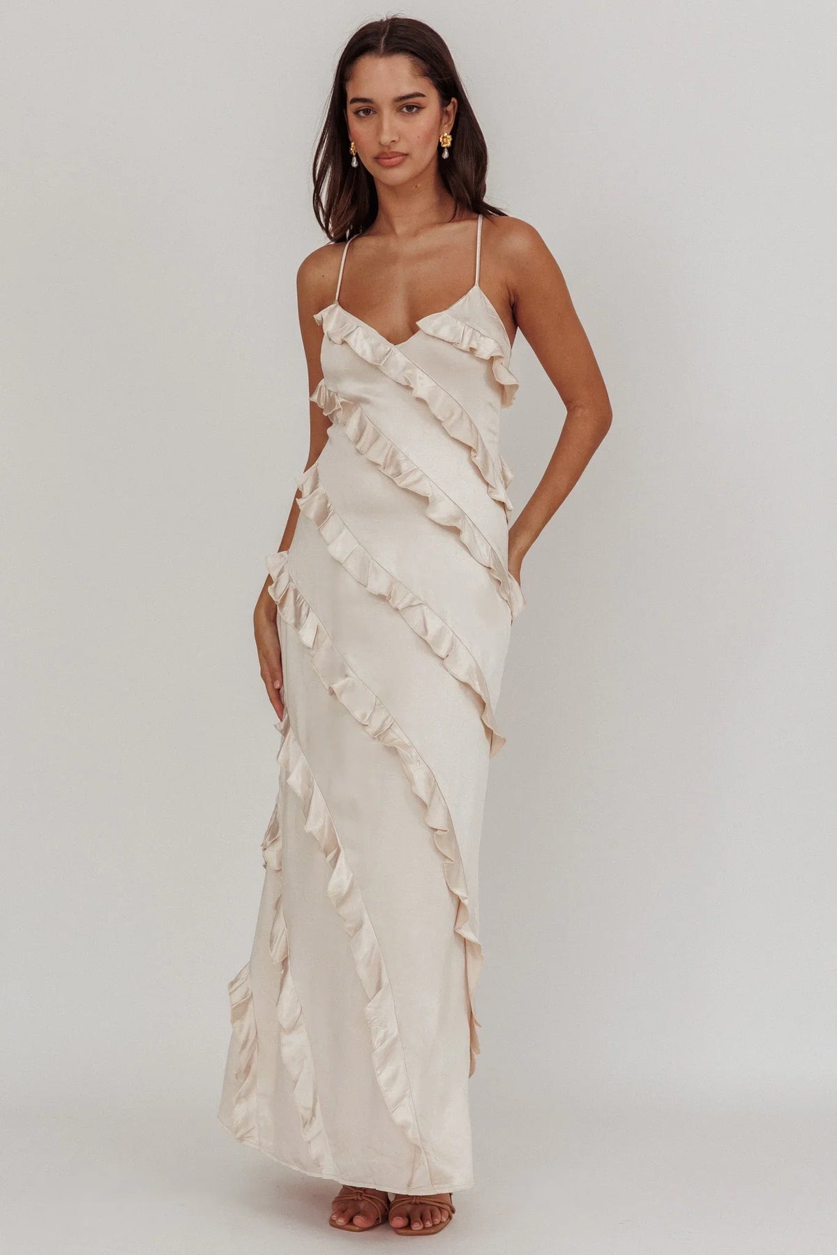 Arrabel Ruffle Trim Maxi Dress Champagne