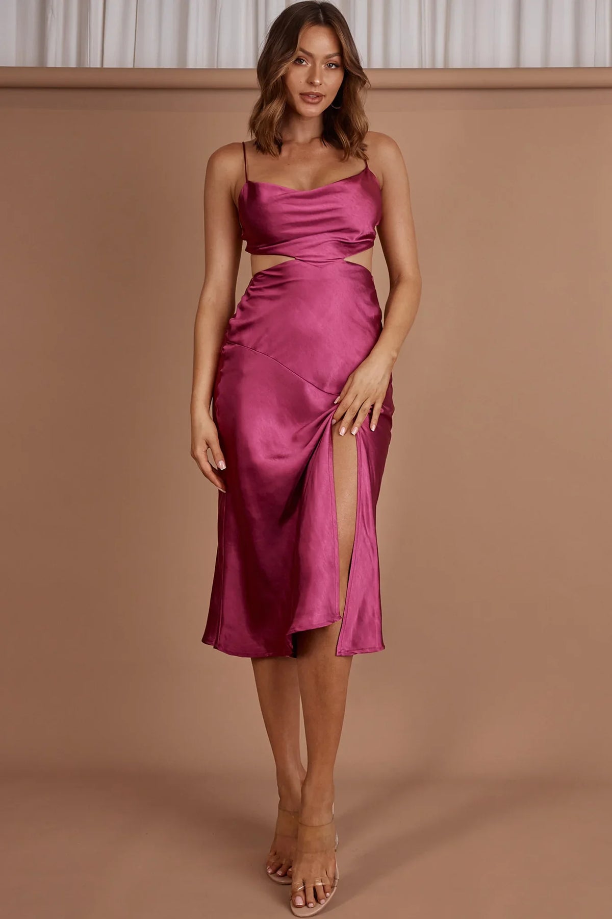 Midnight Muse Strappy Back Midi Dress Fuchsia