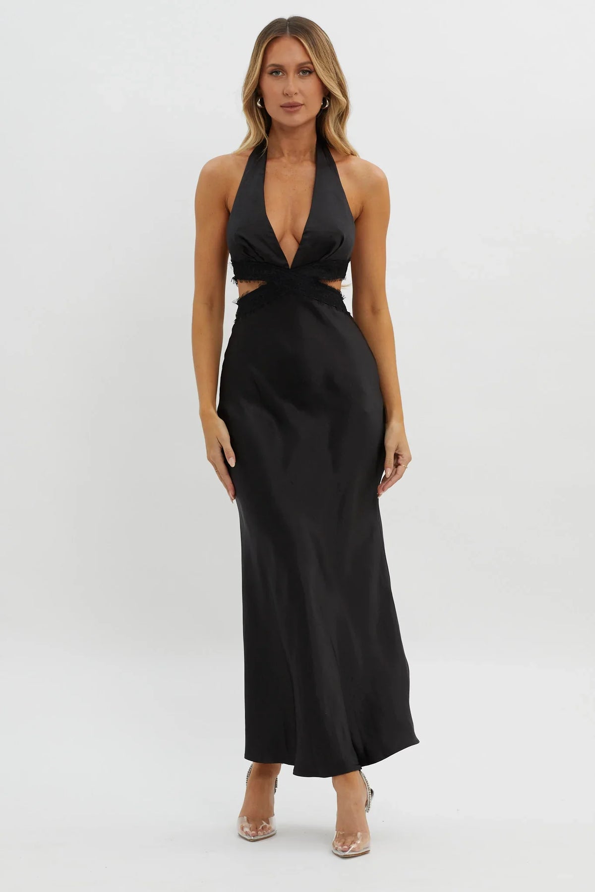 Of Your Dreams Cut-Out Halter Dress Black