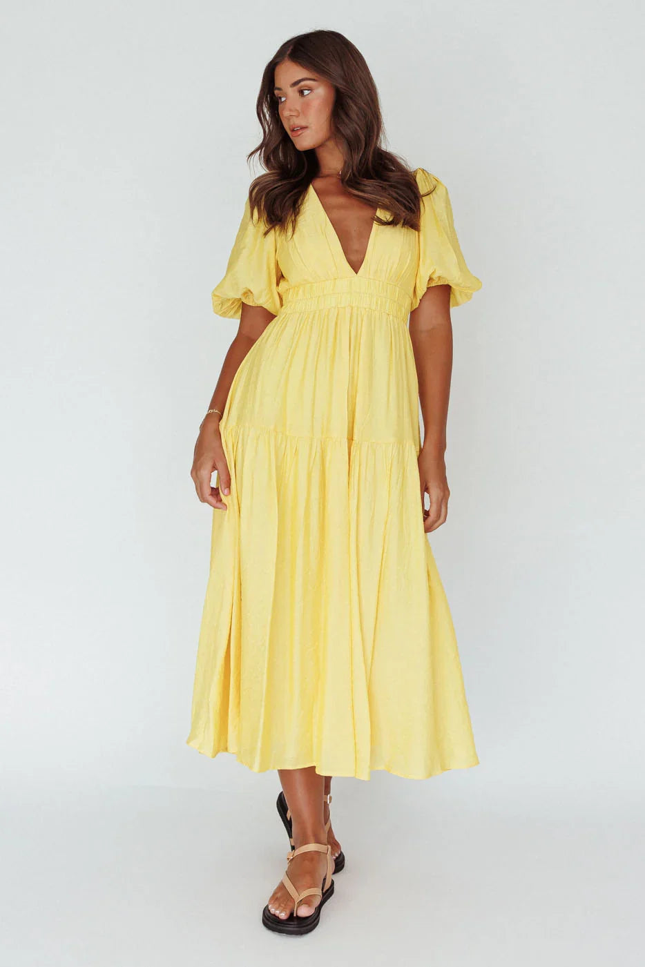 Summer Land V-Neckline Midi Dress Butter