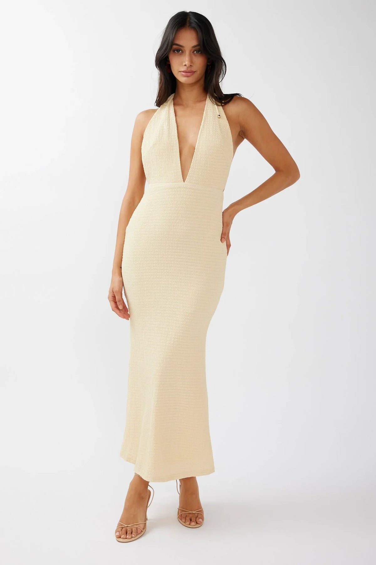 Mayah Halterneck Maxi Dress Textured Lemon