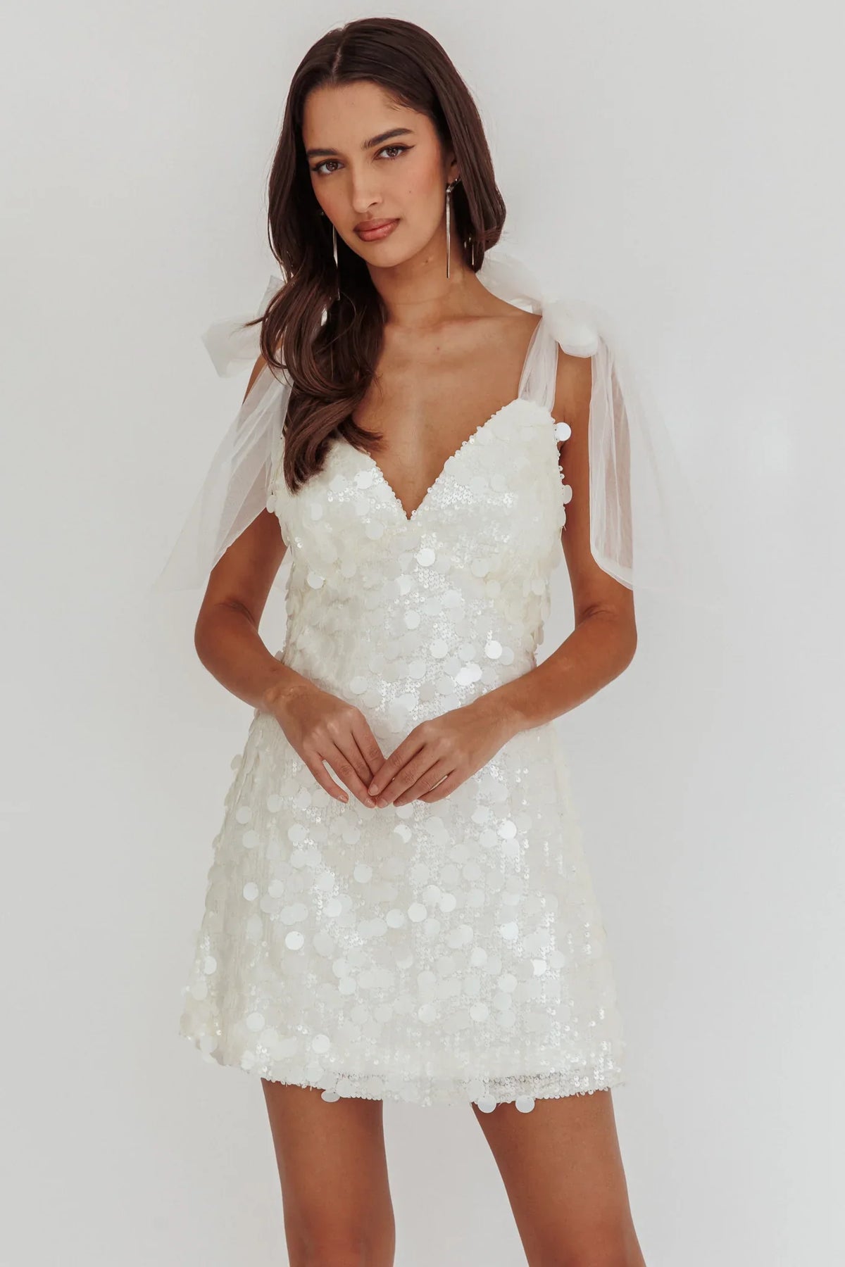 Mykonos Morning Tied Shoulder Sequin Mini Dress White