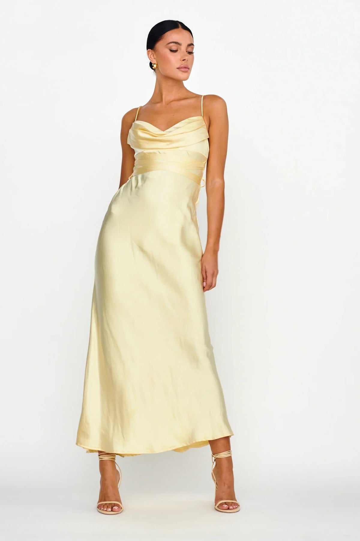 Starring Role Cowl Bust Waist Tie Dress Butter