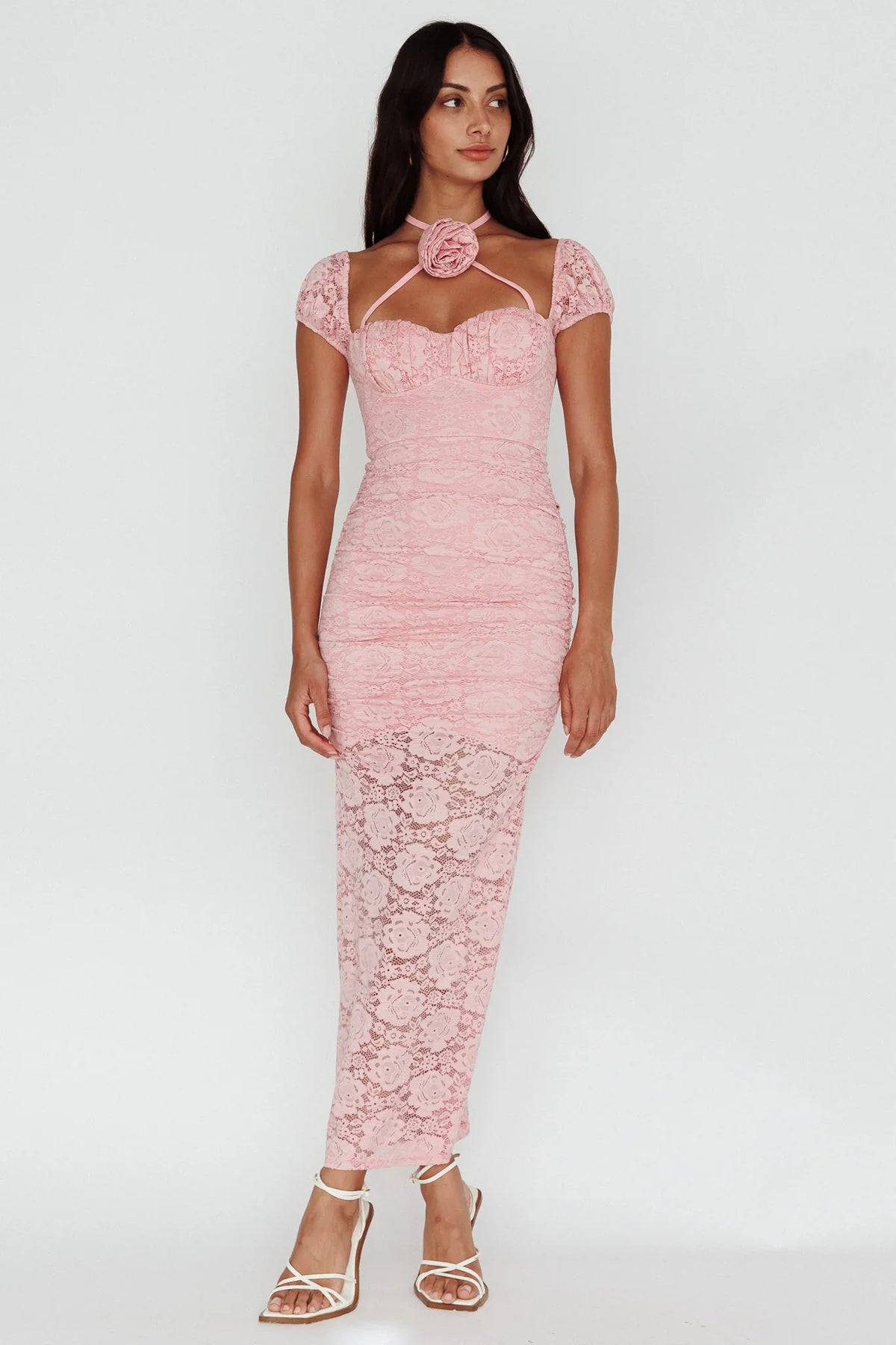 Versailles Summer Rose Accent Lace Dress Blush