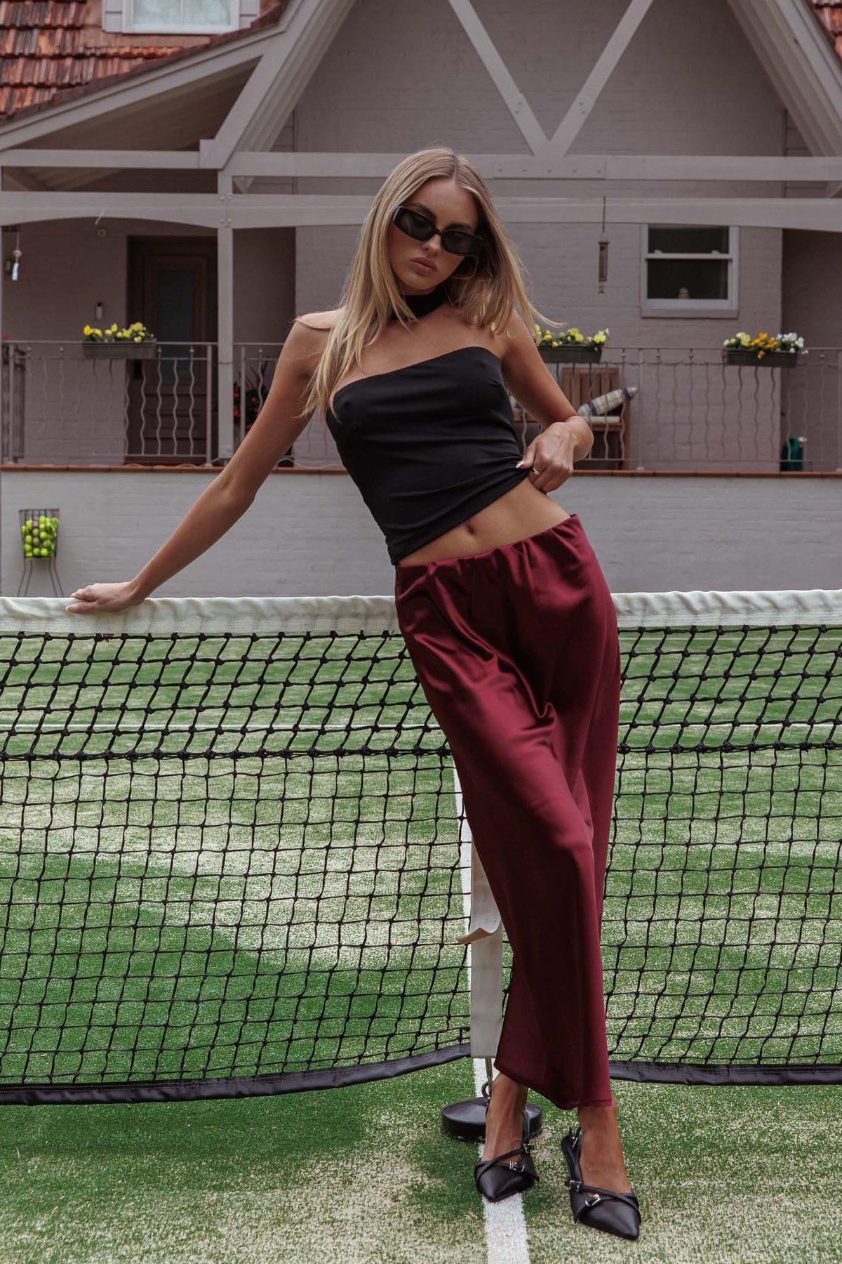 Cherubim Satin Maxi Skirt Wine