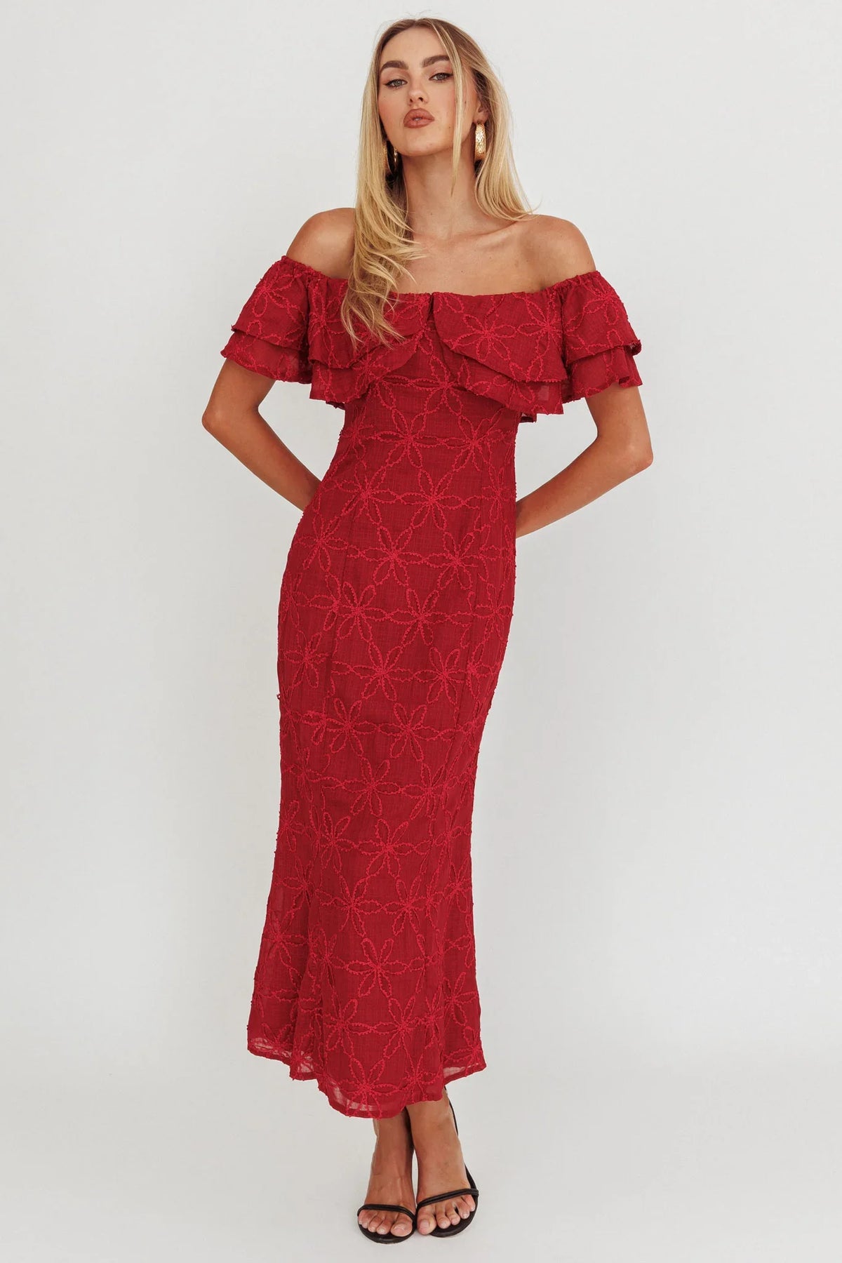 Beauty Within On-Off-Shoulder Maxi Dress Wine