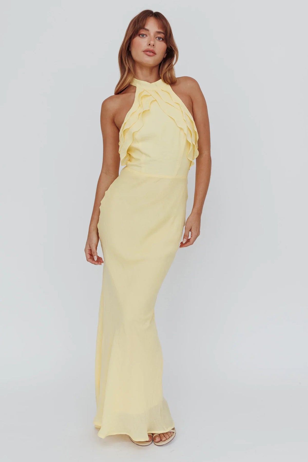 Topaz Skies Halterneck Ruffle Dress Banana