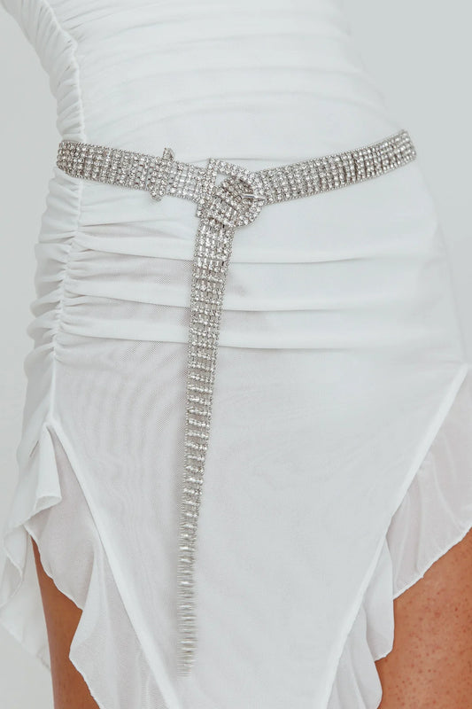 Adriene Rhinestone Belt Silver