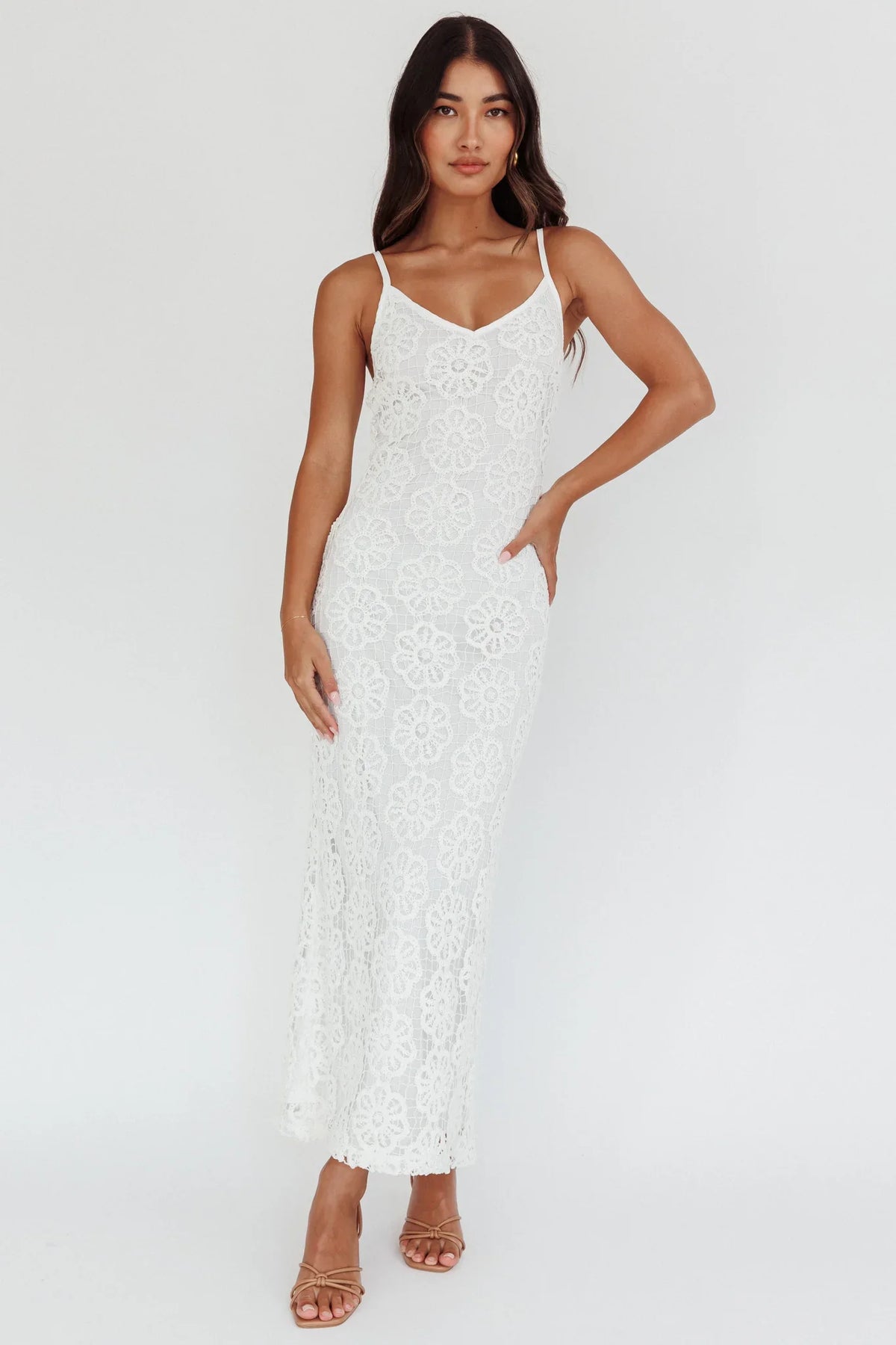 Spark Joy Floral Crochet Overlay Maxi Dress White