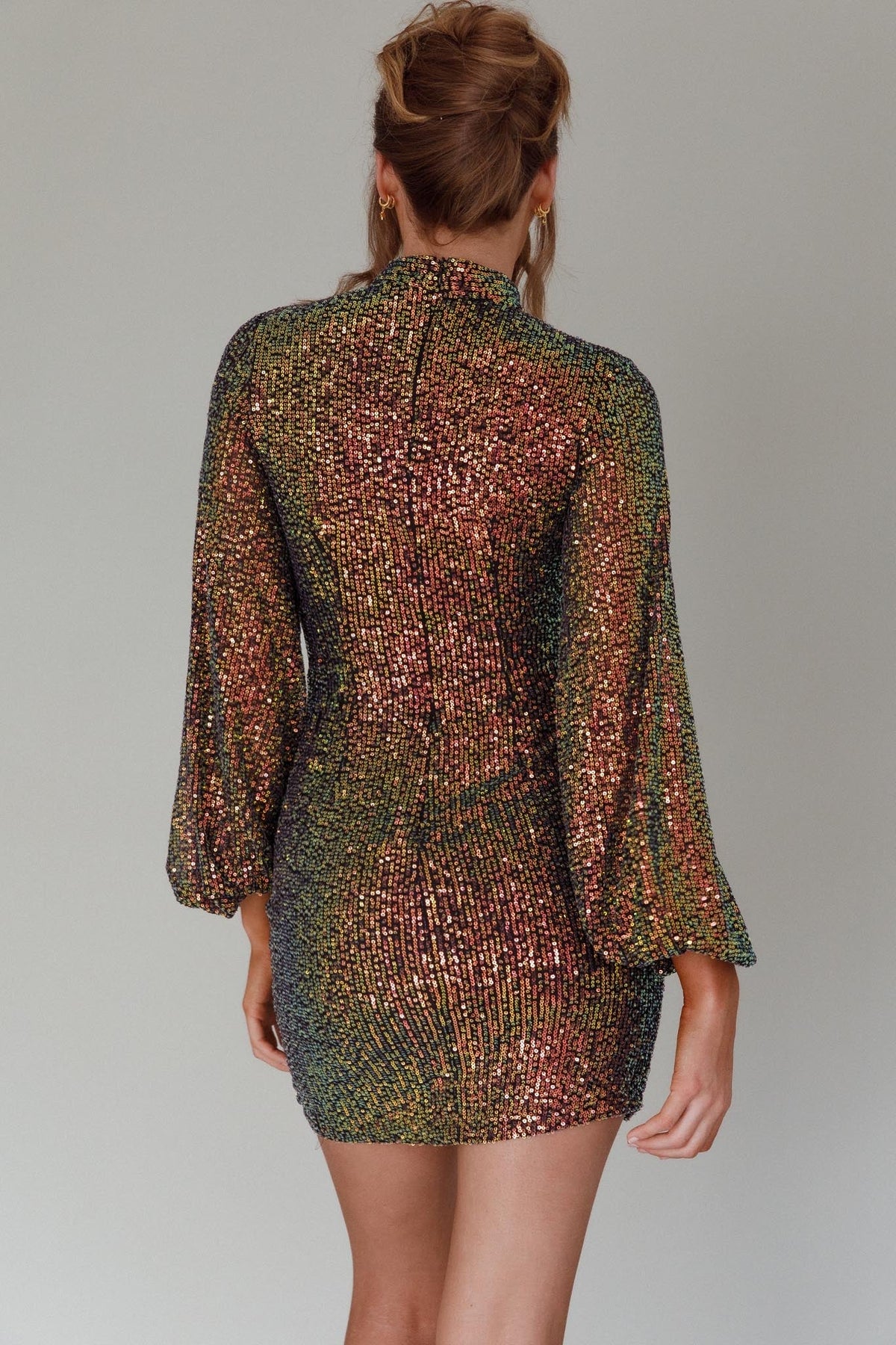 La Discotheque Long Sleeve Sequin Mini Dress Navy