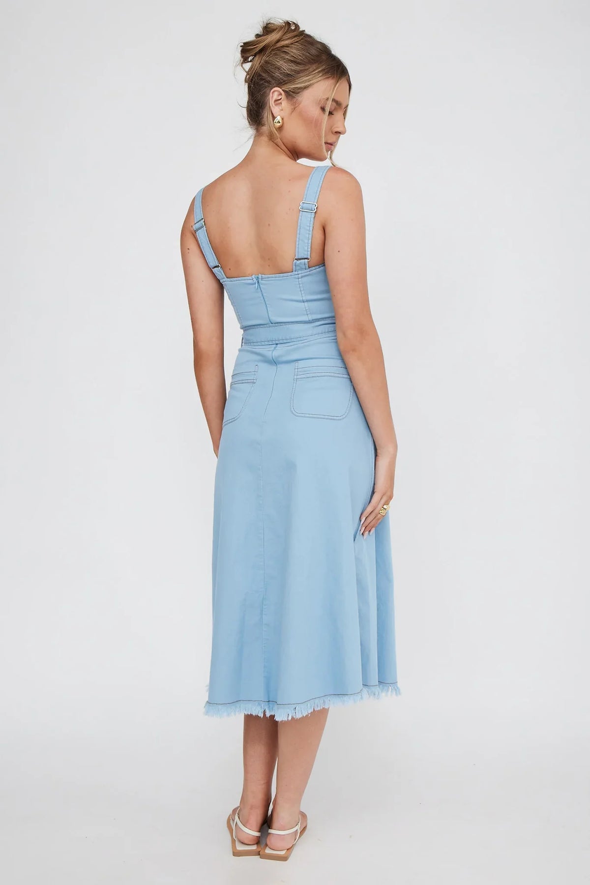 Zenyl Raw Hem Midi Dress Blue
