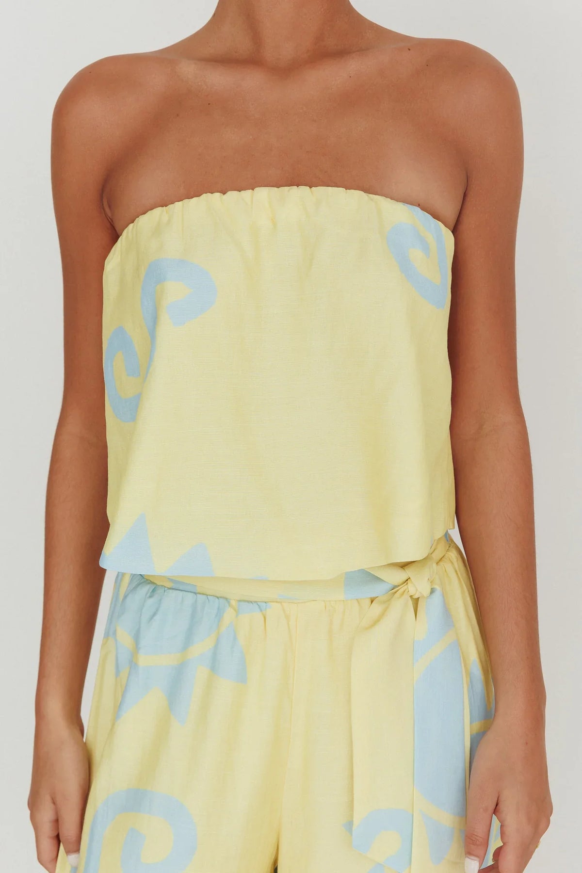 Nectar Sun Print Strapless Top Yellow