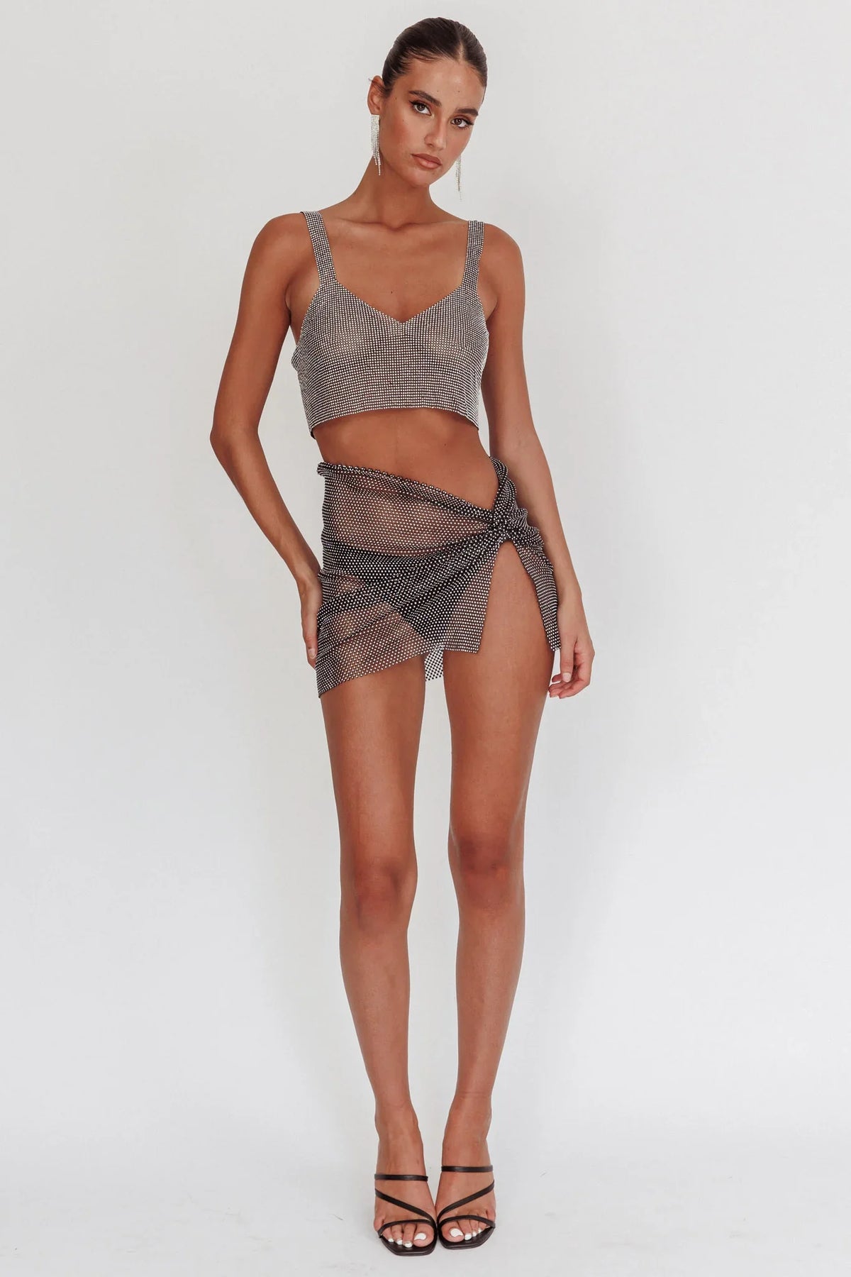 Shine On Diamante Mesh Mini Skirt Black