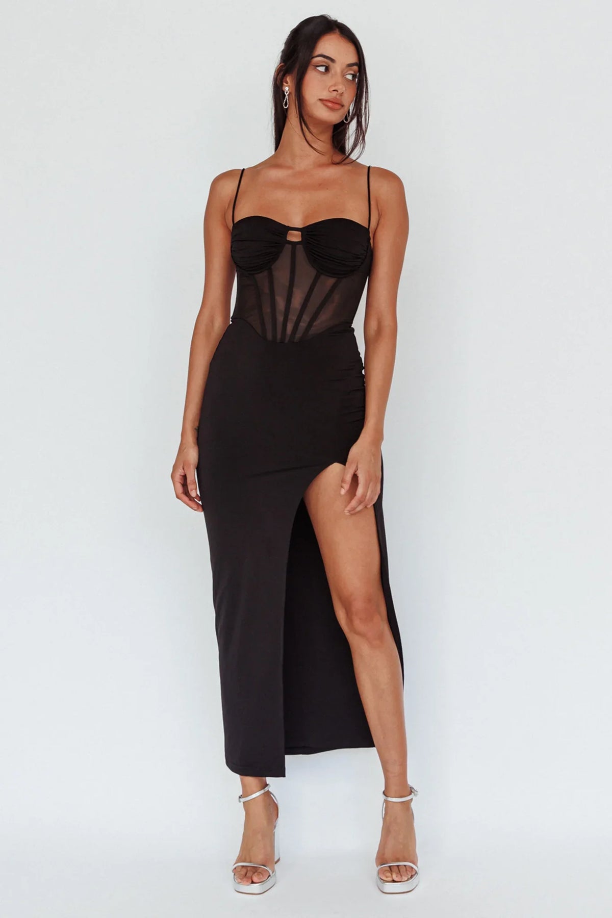 Ginny Sheer Bodice Maxi Dress Black