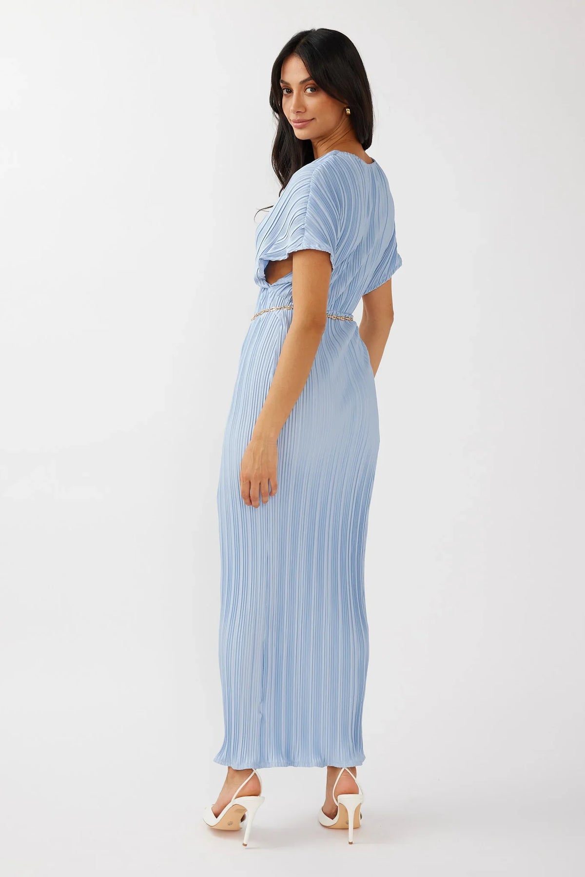 Astor Batwing Accordion Pleat Dress Blue