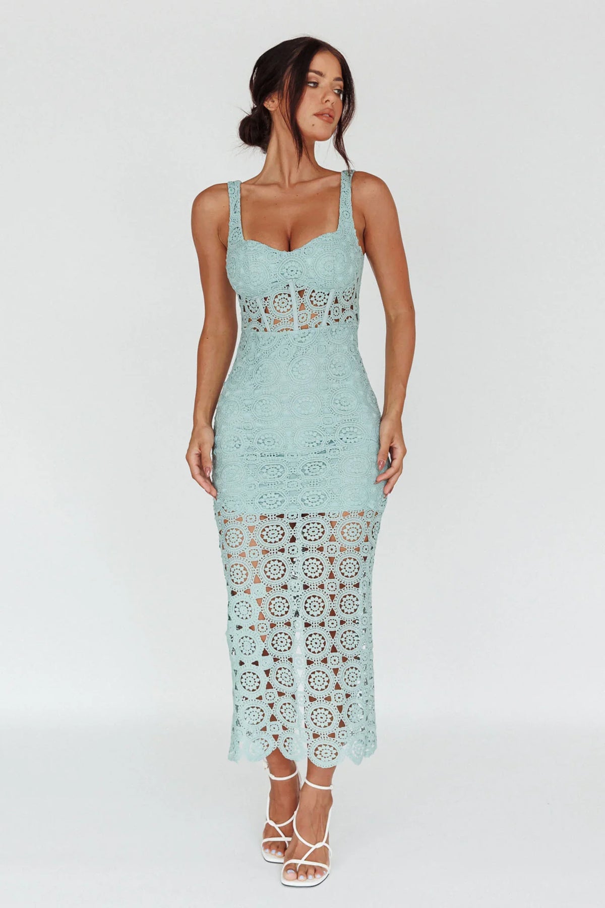 Milano Crochet Lace Midi Dress Sage