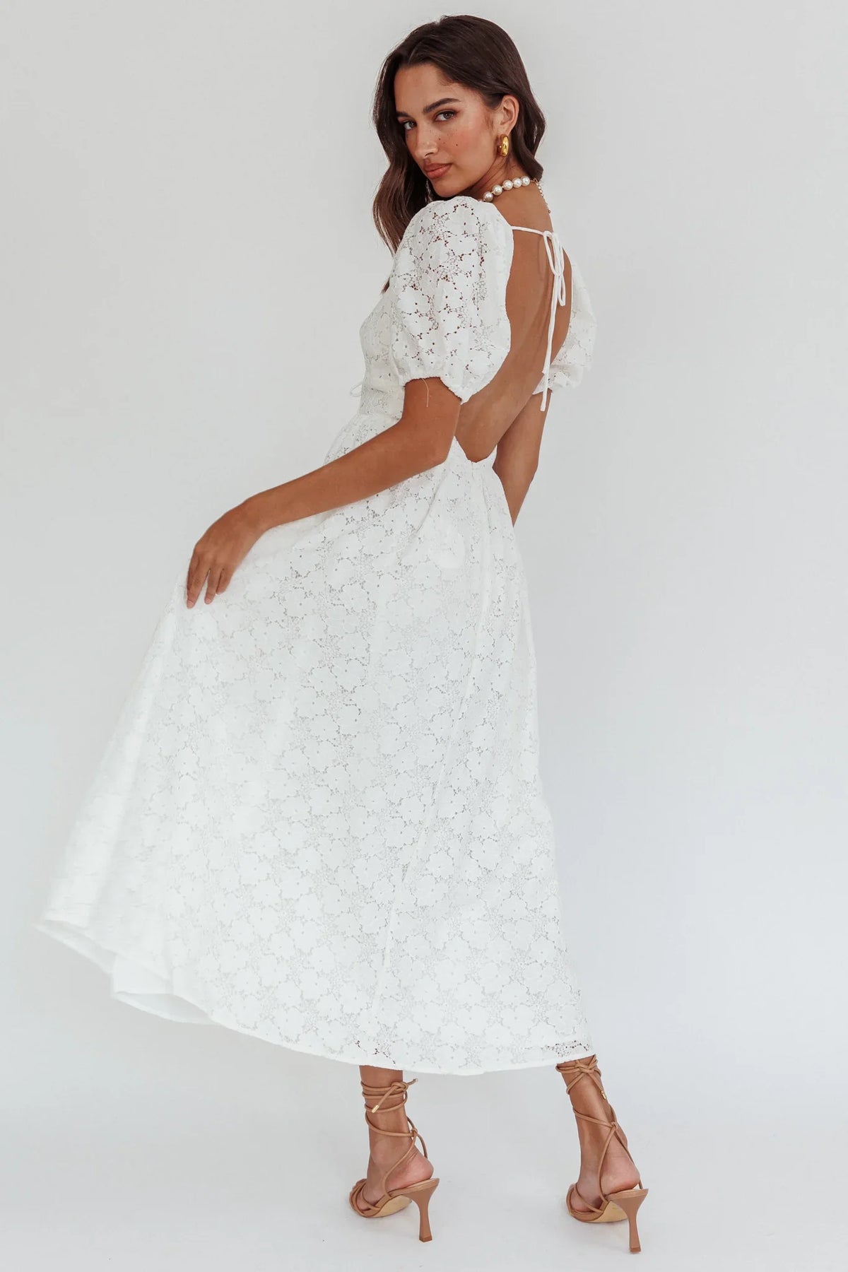 Sunday Kinda Love Puff Sleeve Lace Dress White