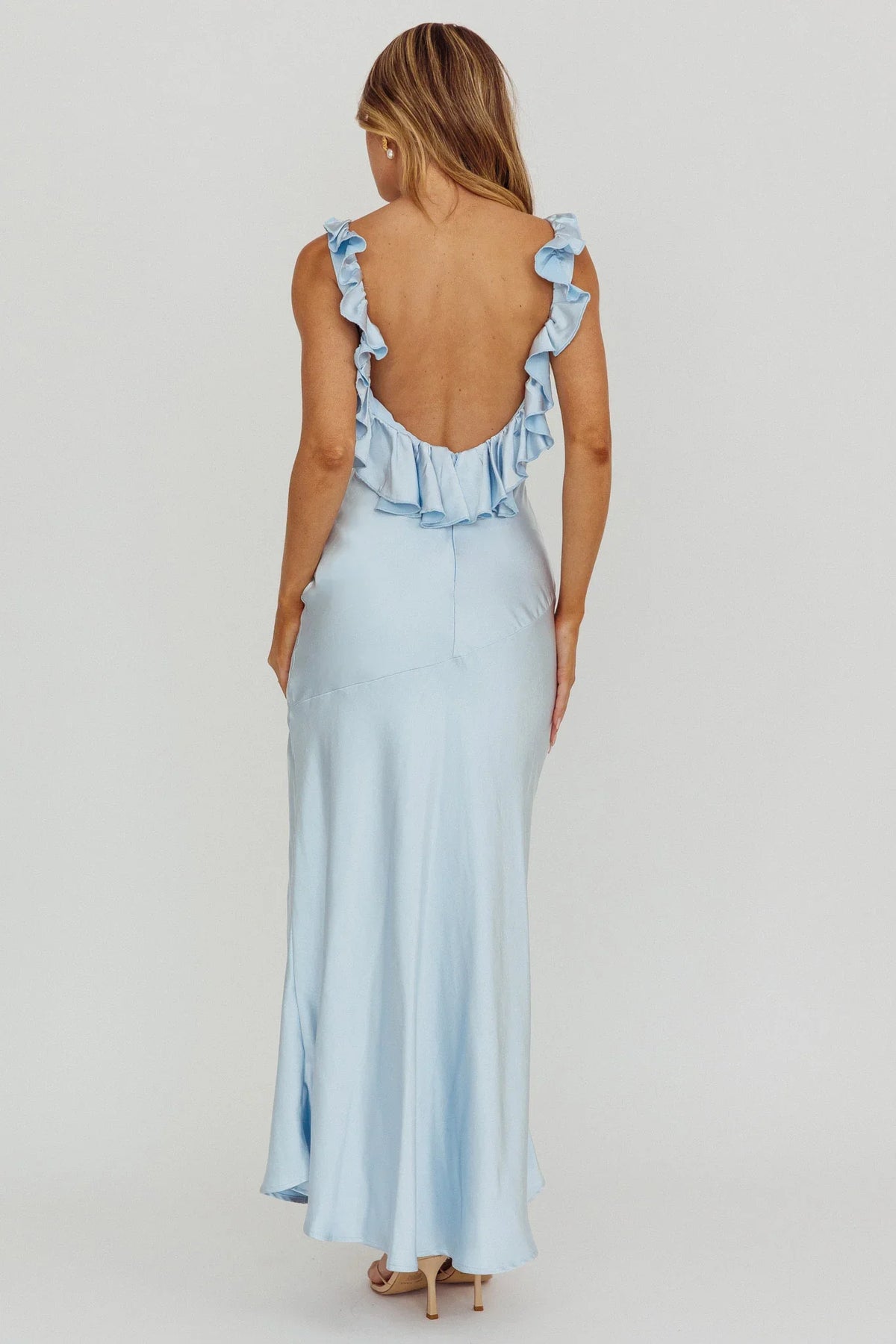 Alba Frill Trim Maxi Dress Blue