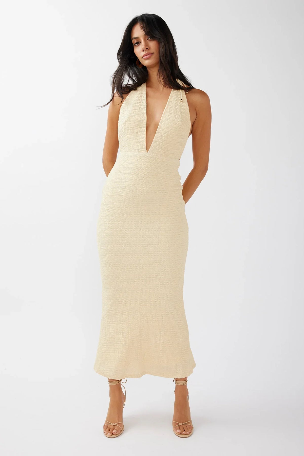 Mayah Halterneck Maxi Dress Textured Lemon
