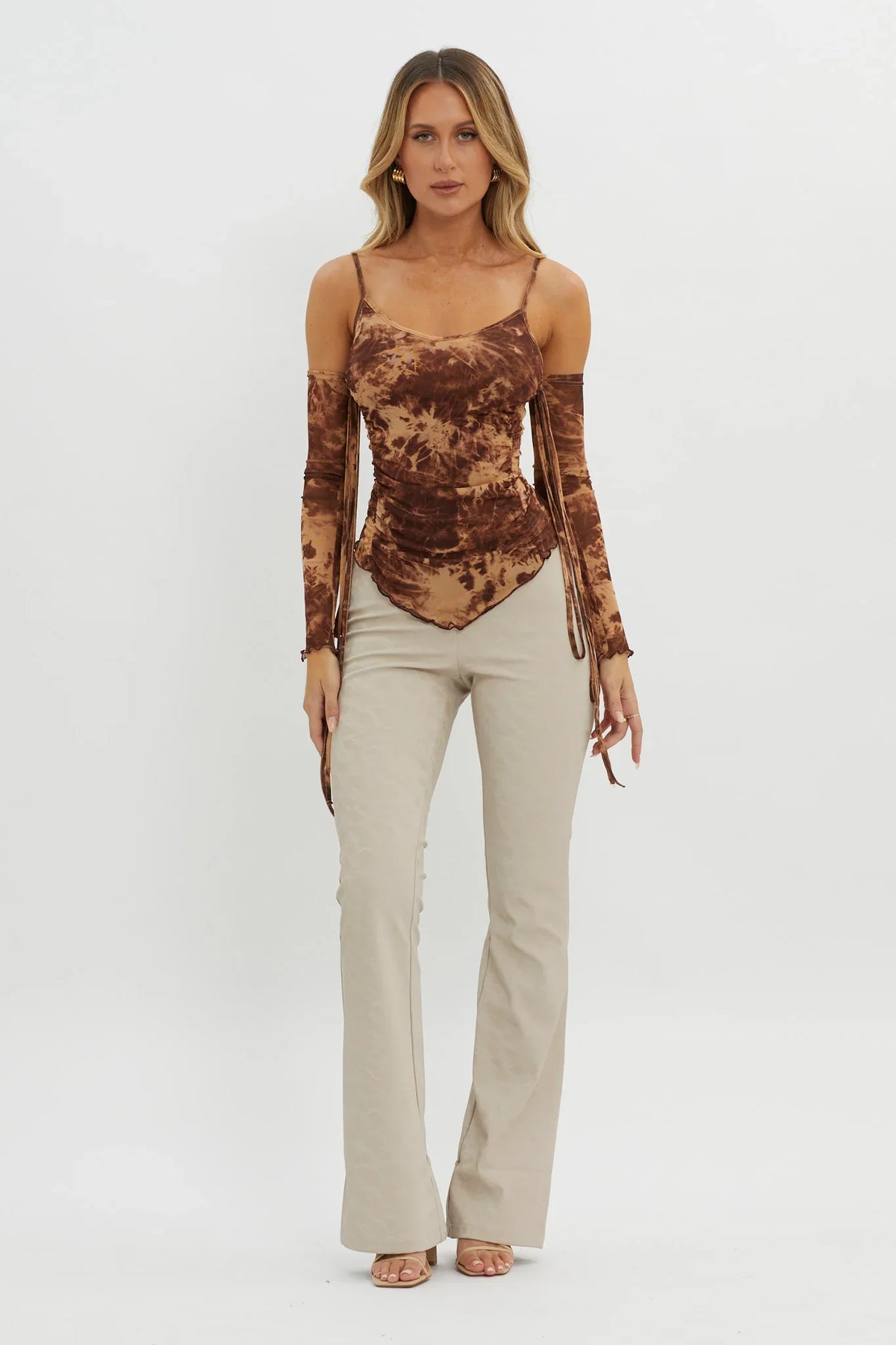 Elektra Off-Shoulder Mesh Top Brown