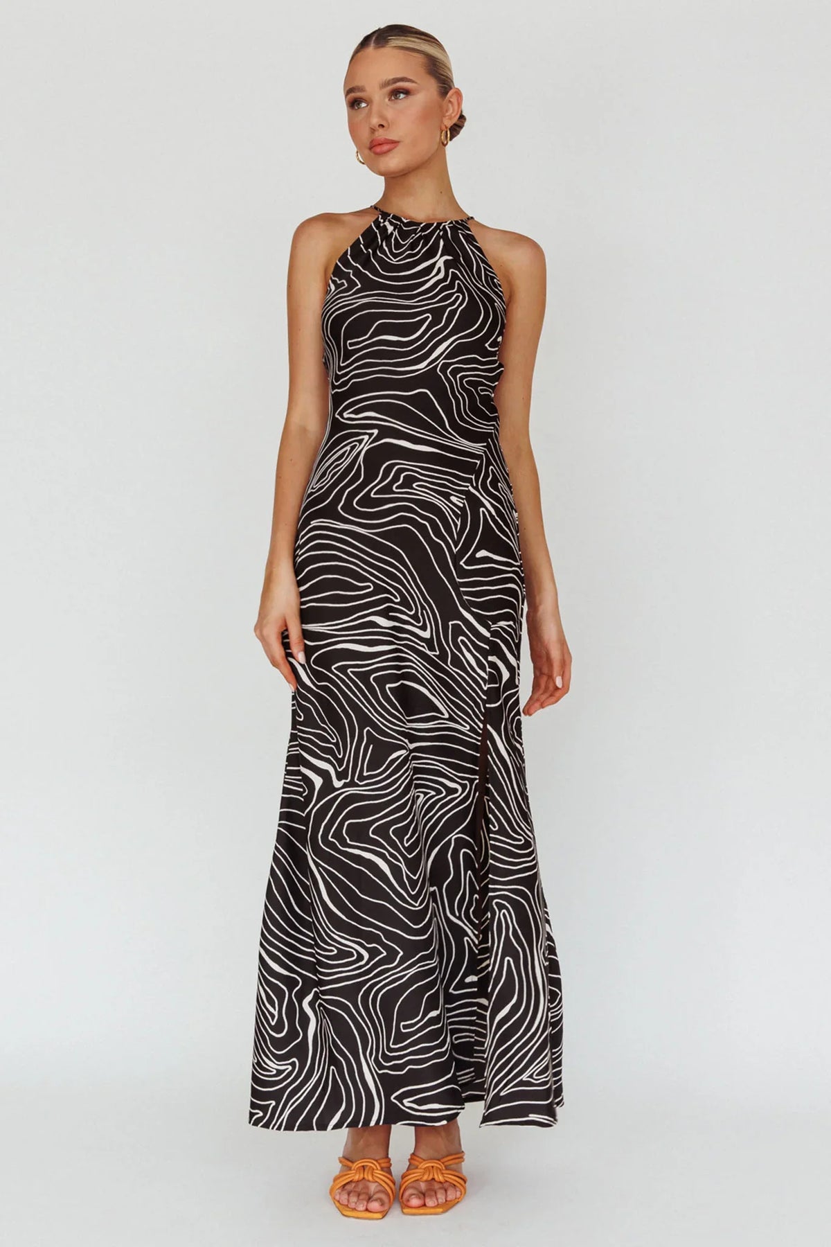 Onella Halterneck Laced Back Maxi Dress Ripple Black