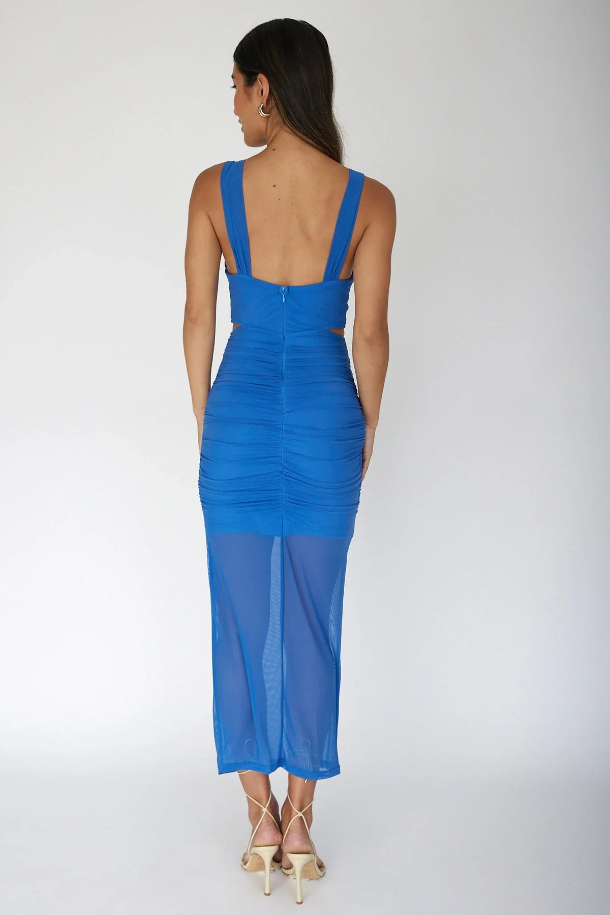 Willa Ruched Cut-Out Midi Dress Blue