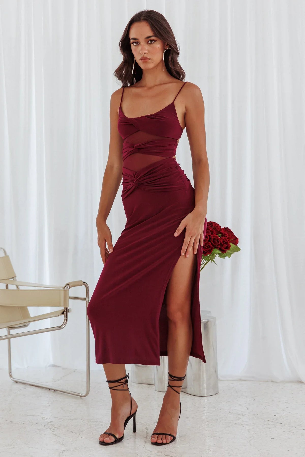 Love Life Twist Bodice Dress Burgundy