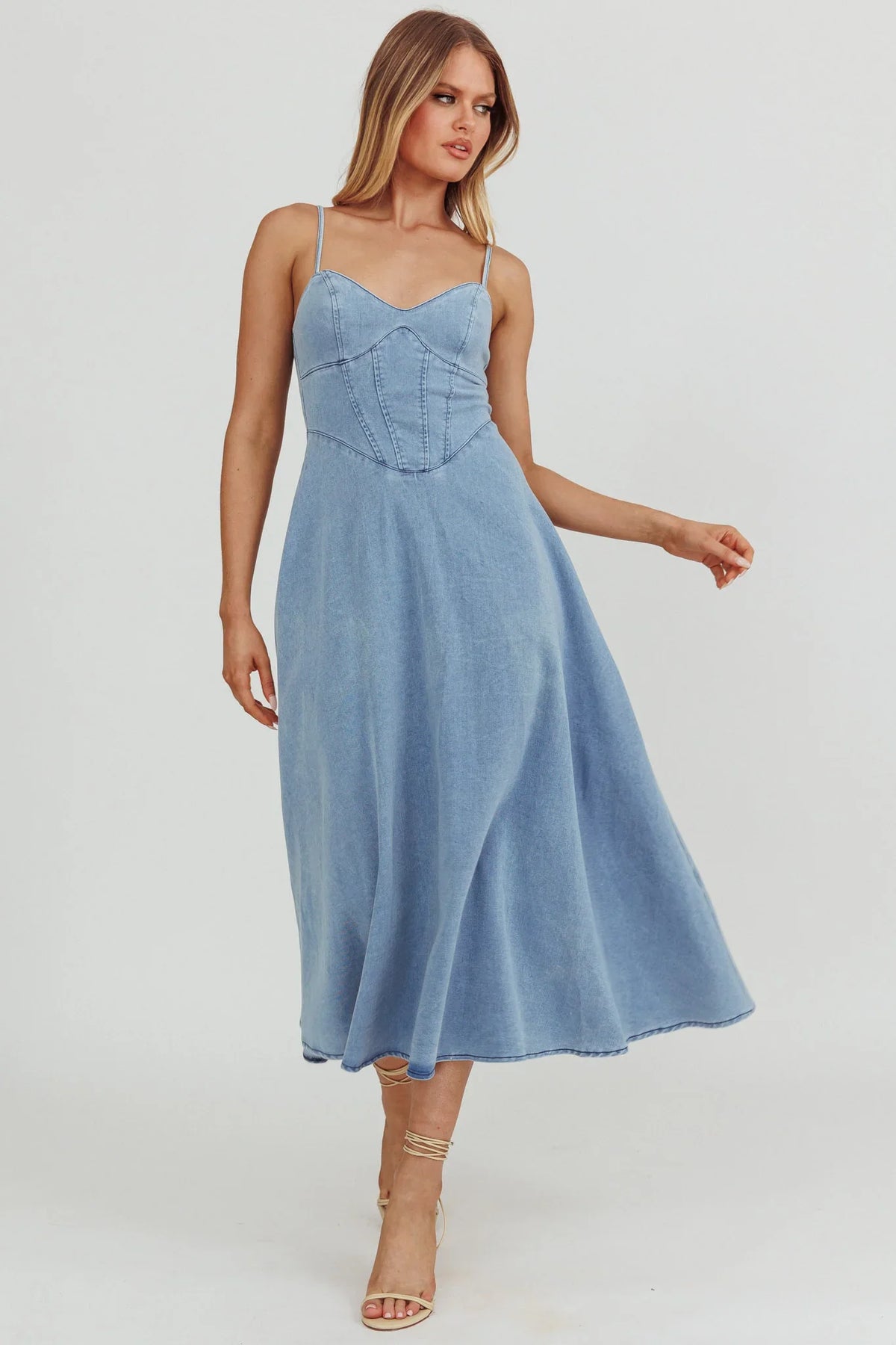 Comet A-Line Midi Dress Light Denim