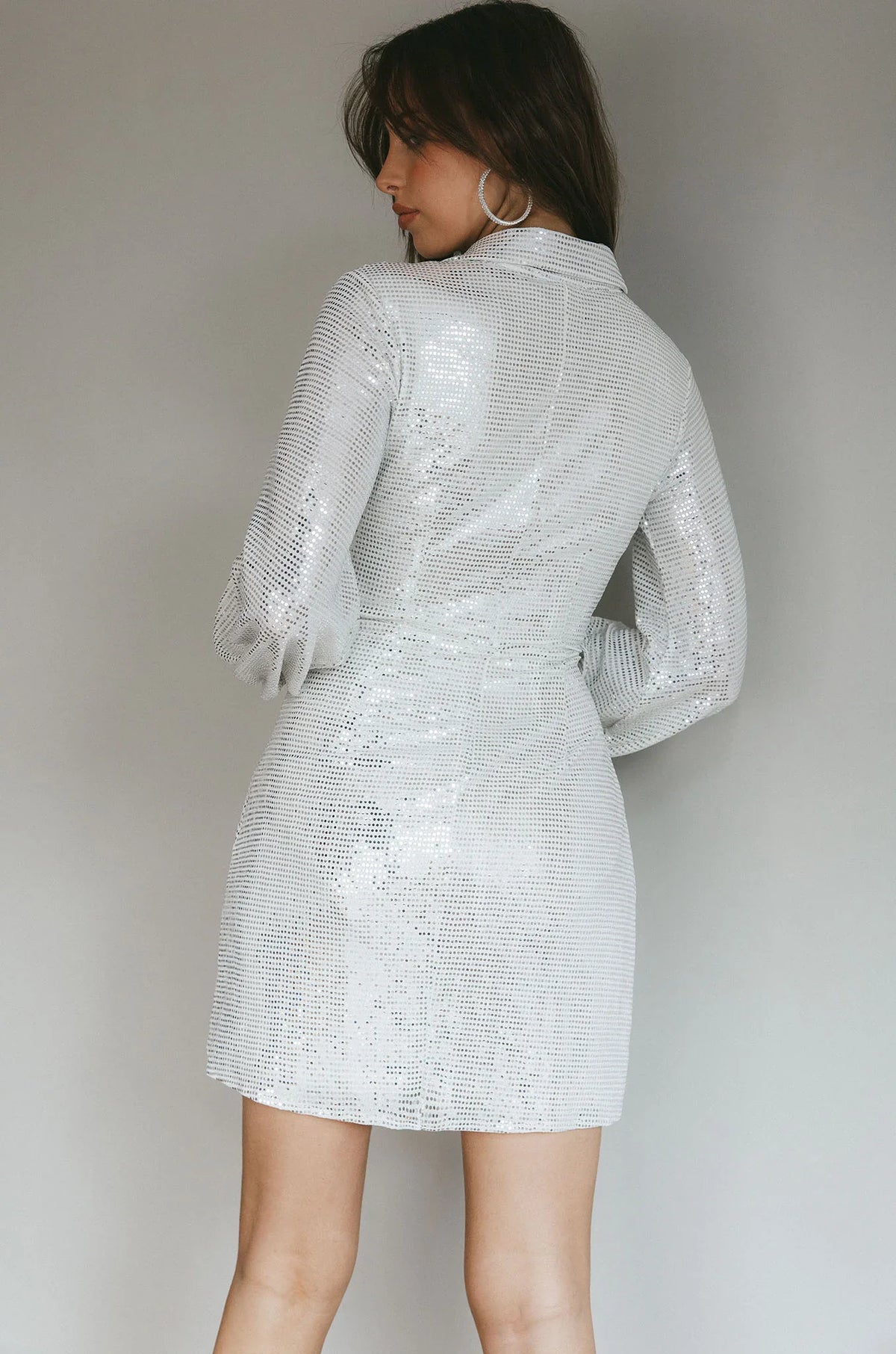Ruma Faux Wrap Shirt Dress Sequin Silver