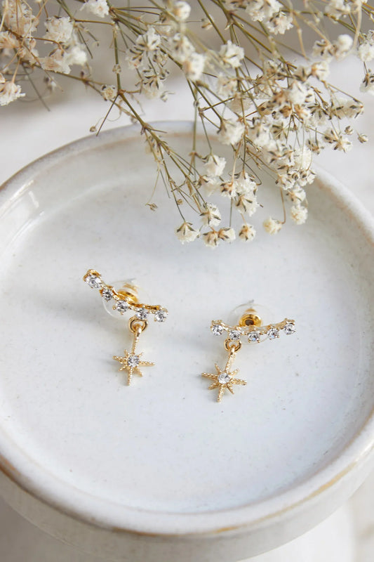 Virgo Crystal Star Earrings Gold