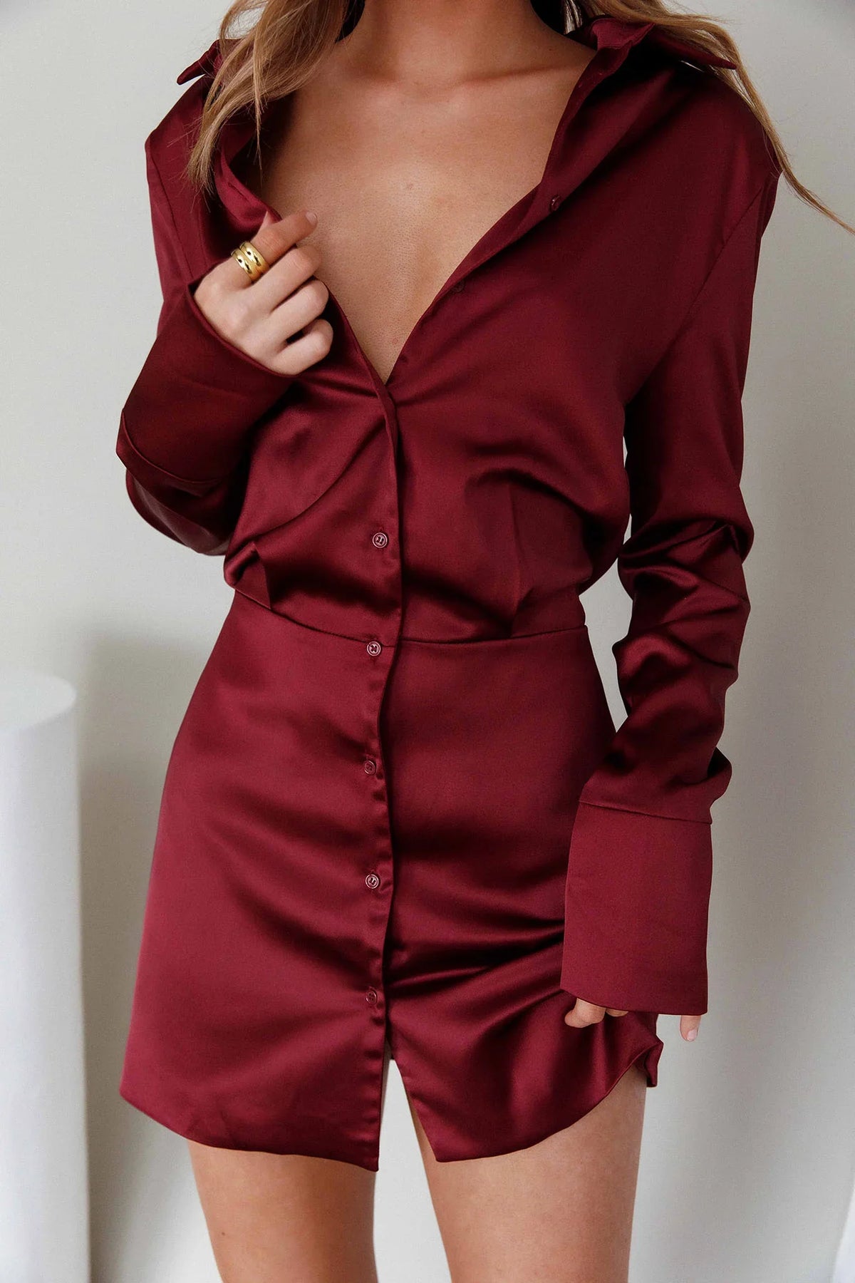 Lisbeth Collared Shirt Dress Burgundy