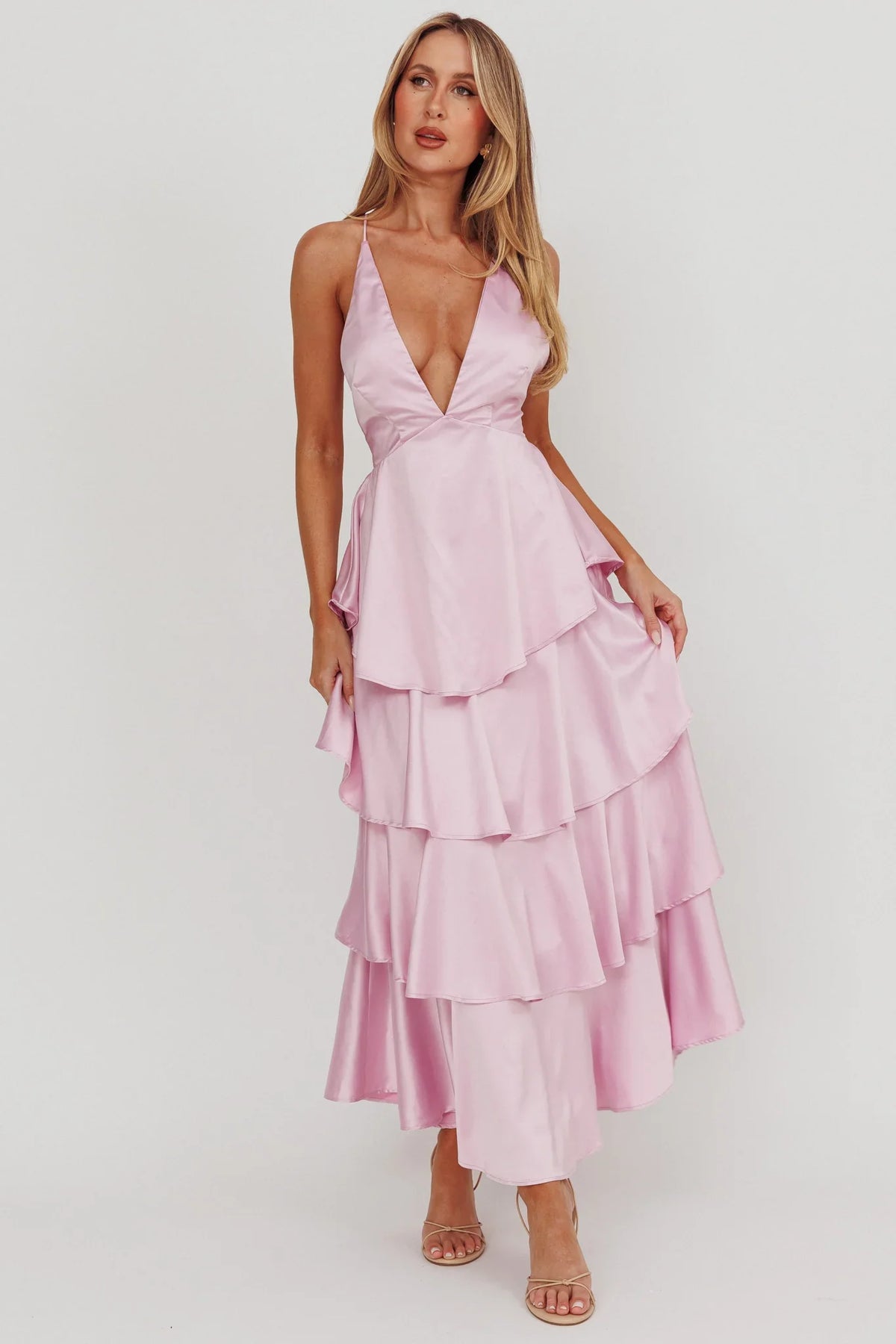 Auguste Tiered Frill Strappy Back Dress Lilac