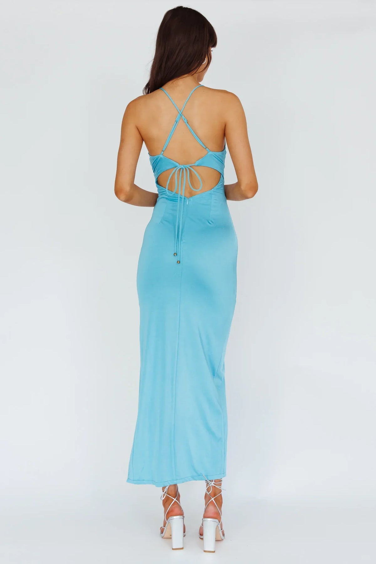 Summer Rose Front Split Midi Dress Teal