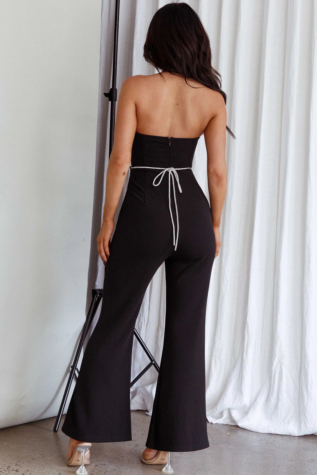 Nohemi Strapless Diamante Jumpsuit Black