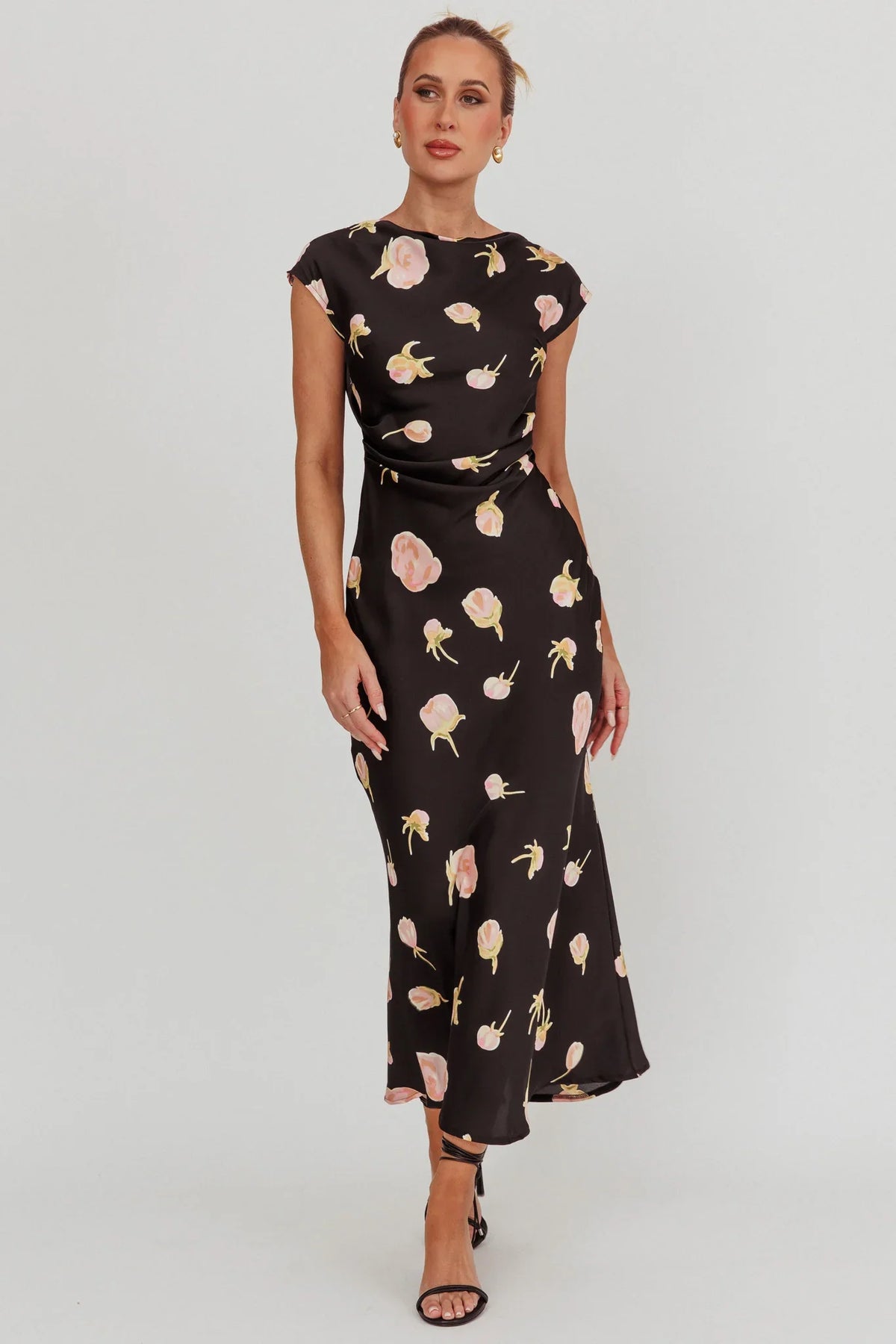 Loveland Floral Print Cowl Back Maxi Dress Oyster