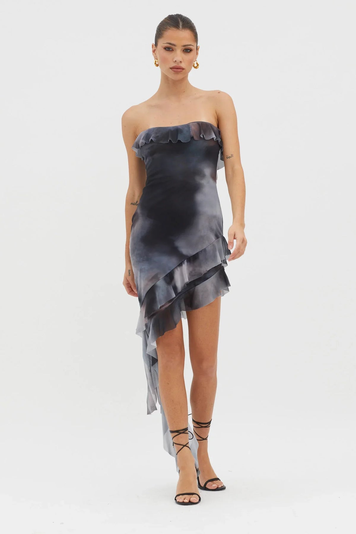 Won't Let Go Ruffle Trim Mini Dress Charcoal