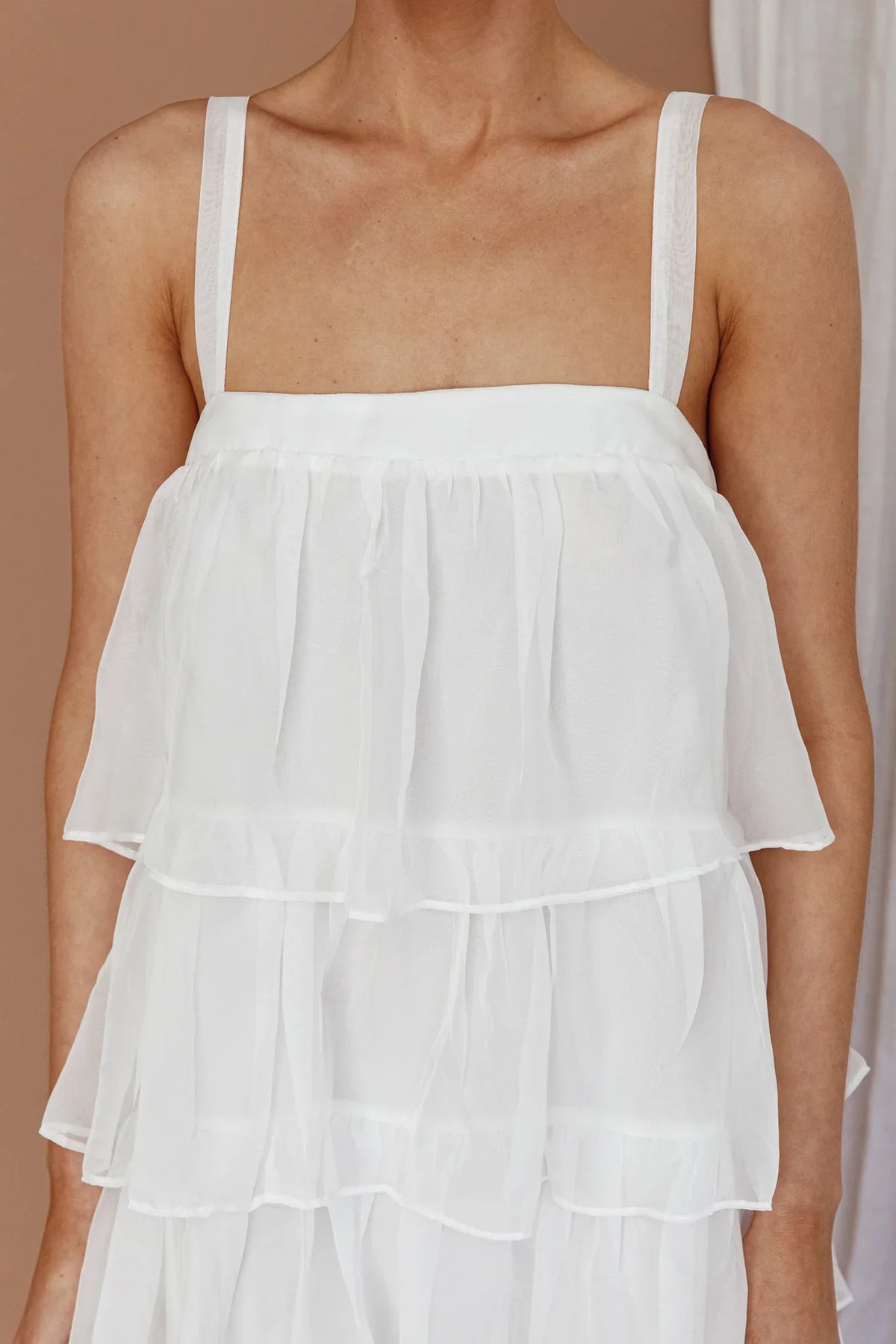 Merry Layered Frill Midi Dress White