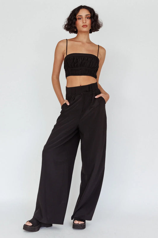 Regal Wide-Leg Mid Rise Pants Black