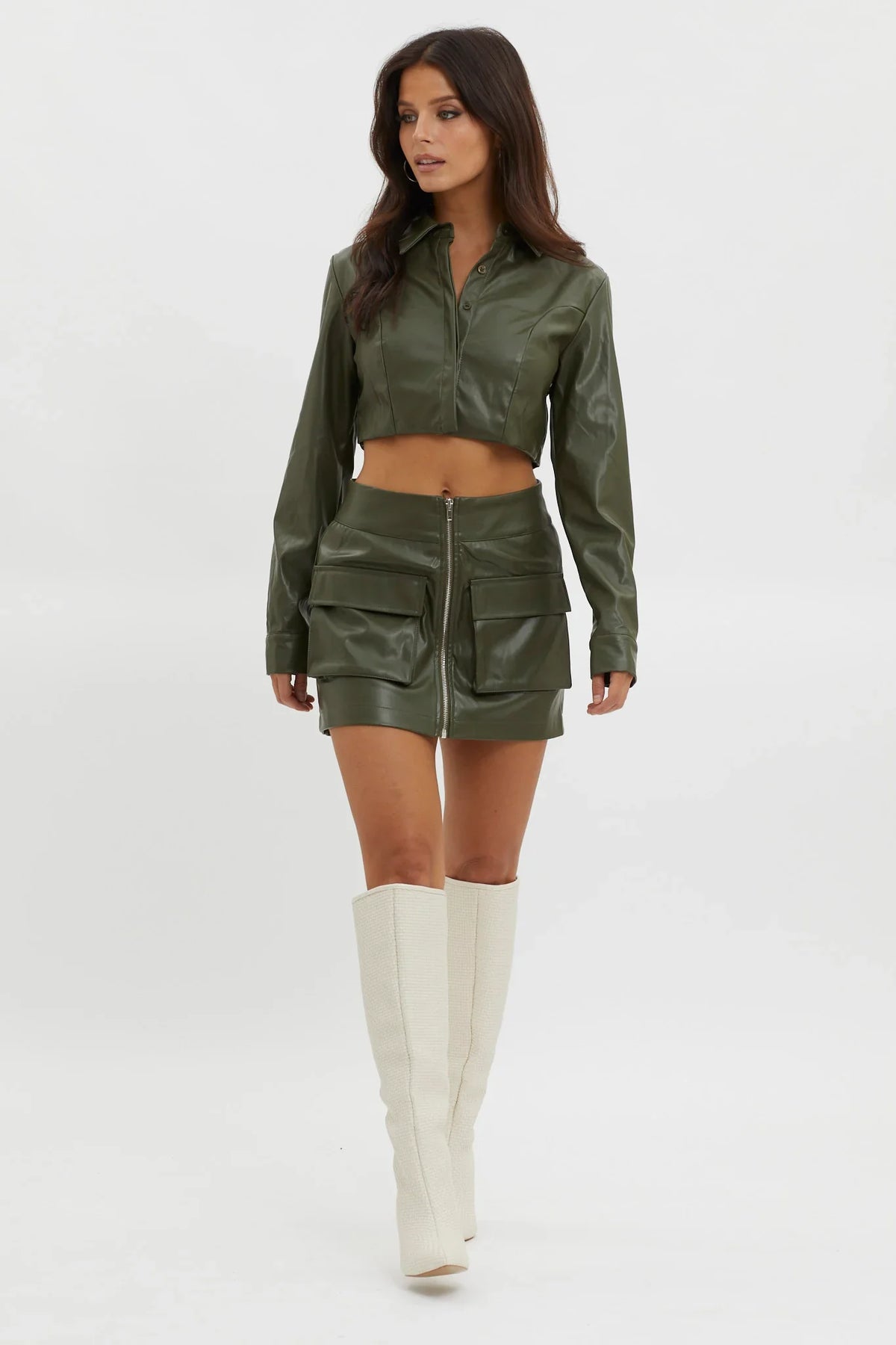 Fallen Angel Faux Leather Crop Top Olive