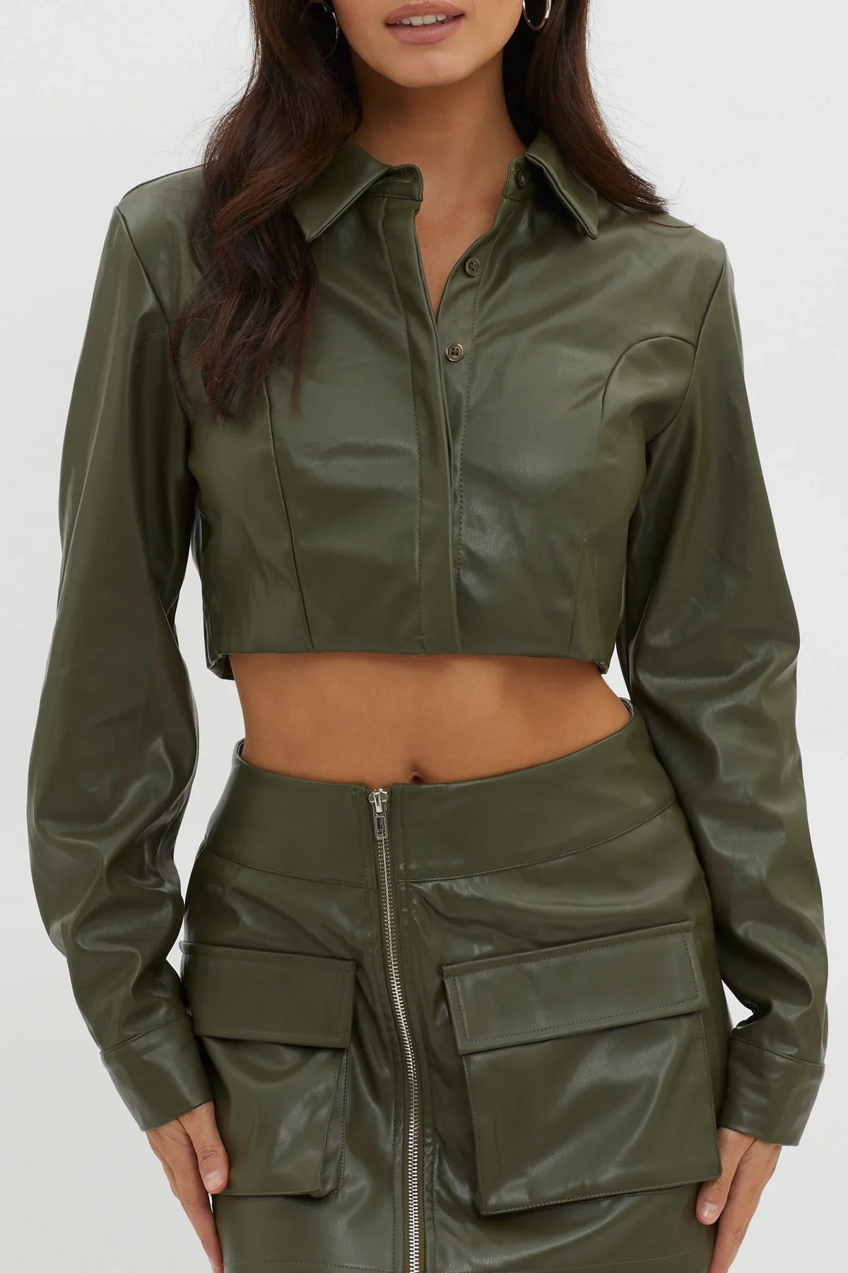 Fallen Angel Faux Leather Crop Top Olive